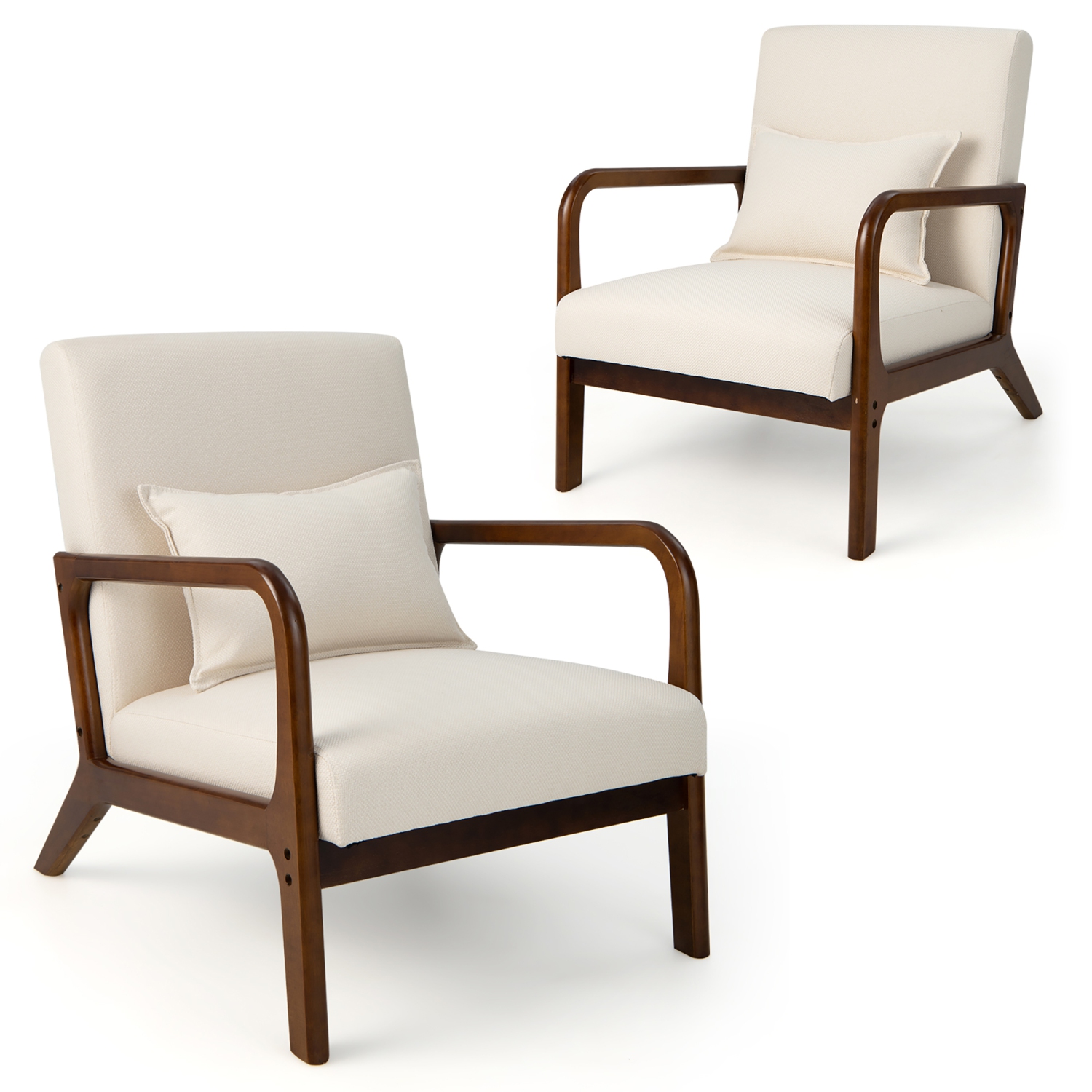 Costway Set of 2 Accent Chairs Leisure Armchair with Rubber Wood Frame&Lumbar Pillow