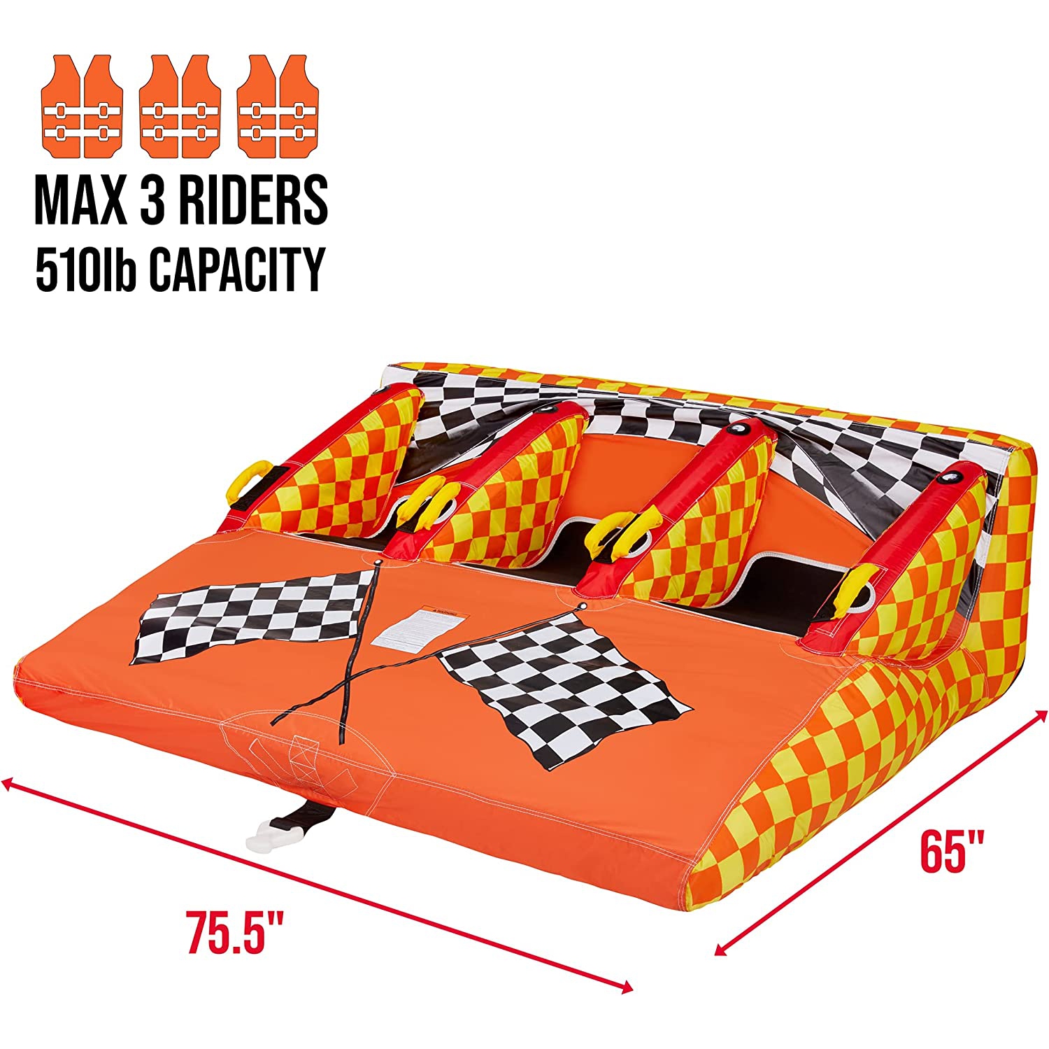 Bouée tractable Sunny & Fun, bouée gonflable pour 3 personnes avec poignées et corde de remorquage pour tubes