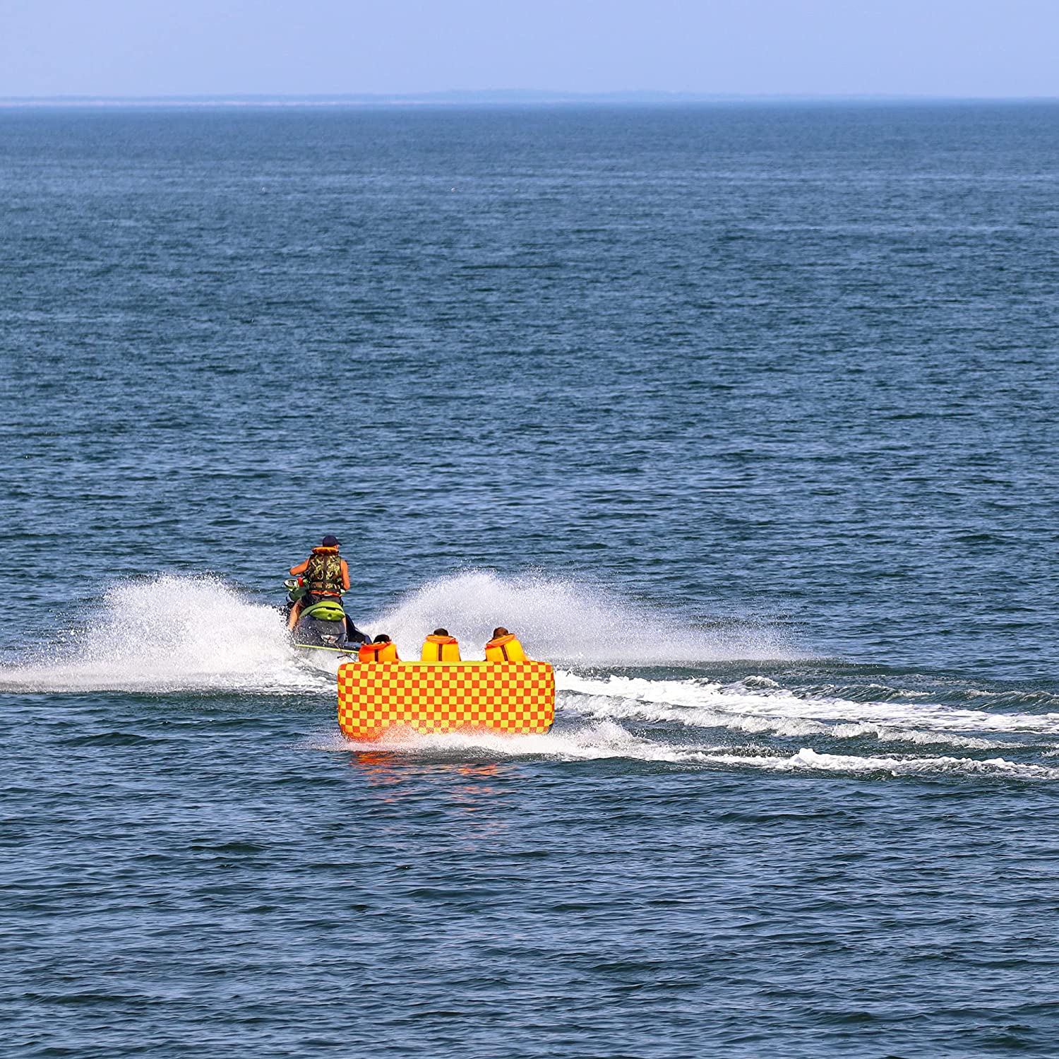 Bouée tractable Sunny & Fun, bouée gonflable pour 3 personnes avec poignées et corde de remorquage pour tubes