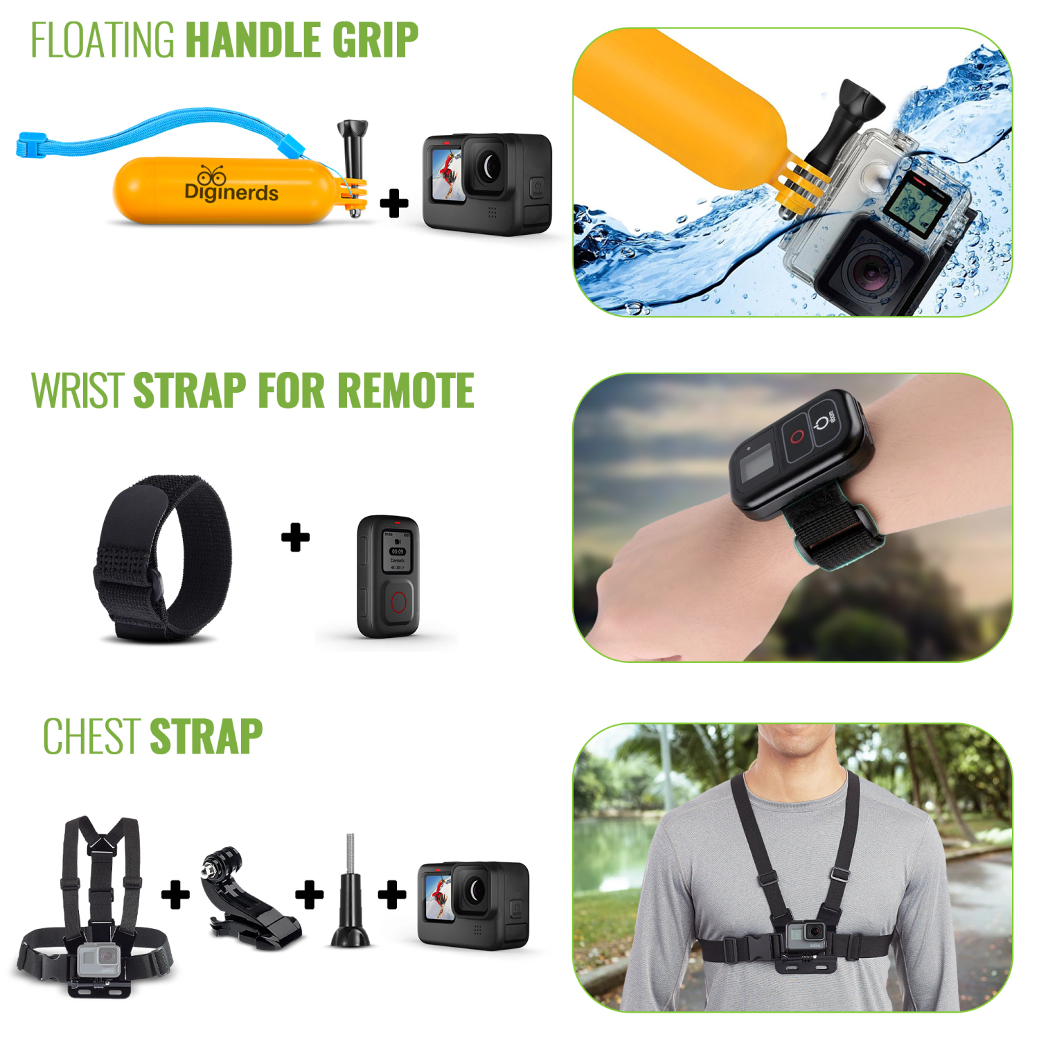 Ensemble d'accessoires 50-en-1 pour caméra d'action de DigiNerds pour ensemble GoPro