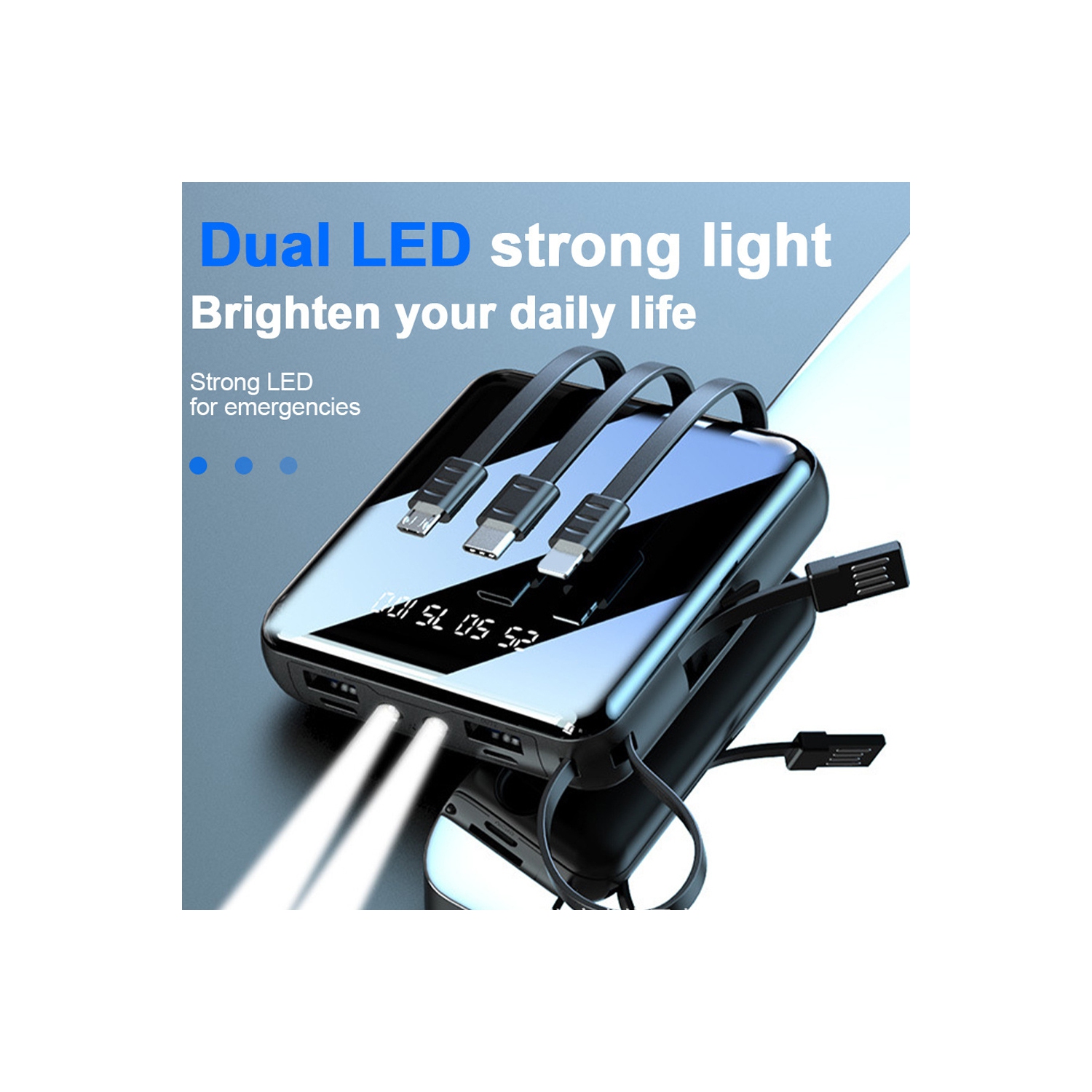 AXGEAR 20000mAh External Power Bank with Integrated 4 Cables & Mirror Screen