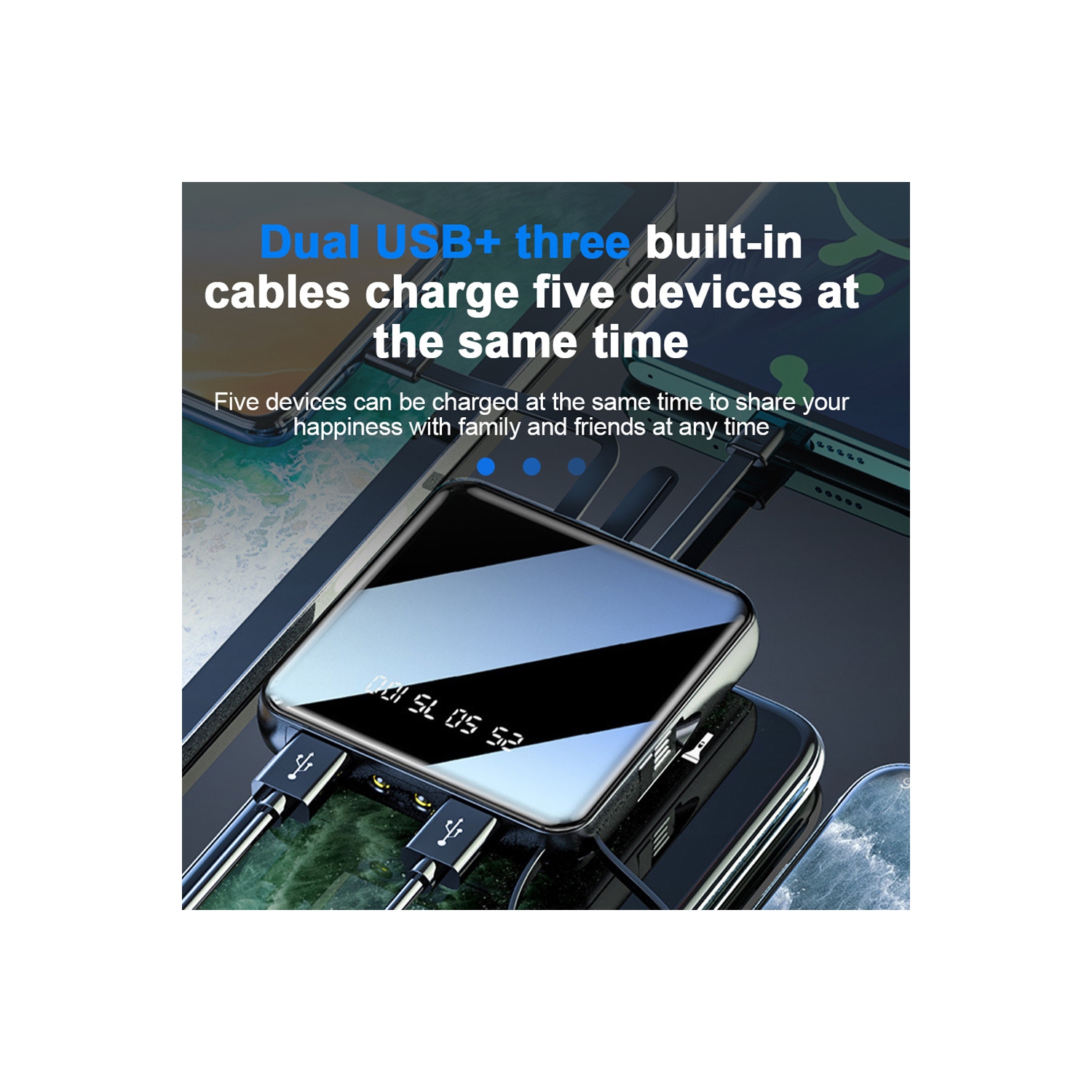 AXGEAR 20000mAh External Power Bank with Integrated 4 Cables & Mirror Screen