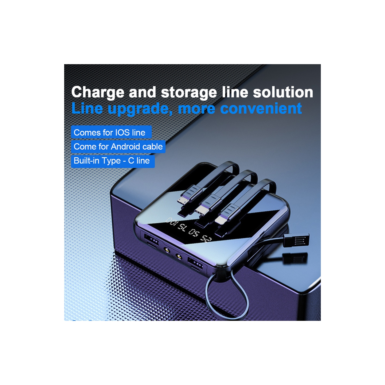 AXGEAR 20000mAh External Power Bank with Integrated 4 Cables & Mirror Screen