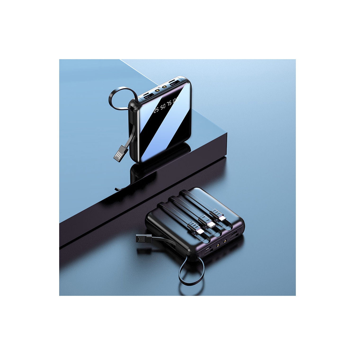 AXGEAR 20000mAh External Power Bank with Integrated 4 Cables & Mirror Screen