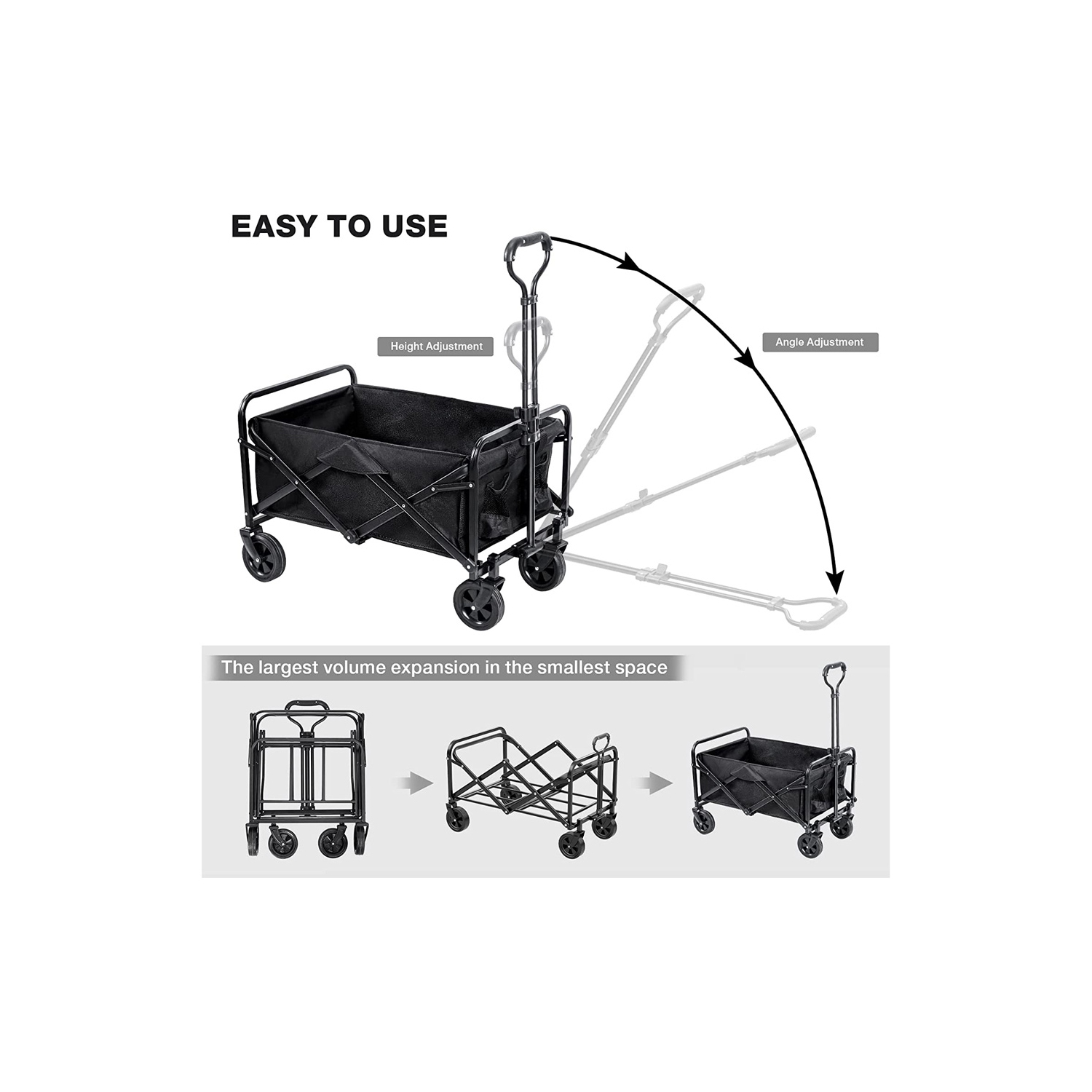 axGear Chariot de poignée réglable de roue universelle de chariot pliable extérieur pliable