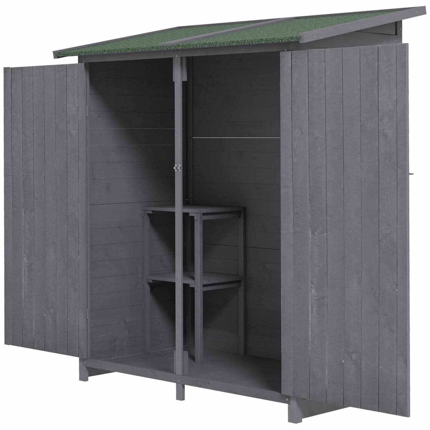 Outsunny 54.75''x29.5''x63'' Garden Storage Shed Asphalt Roof Wooden Timber Double Door Utility Storage House w/ Movable Shelf & Fixed Fittings,