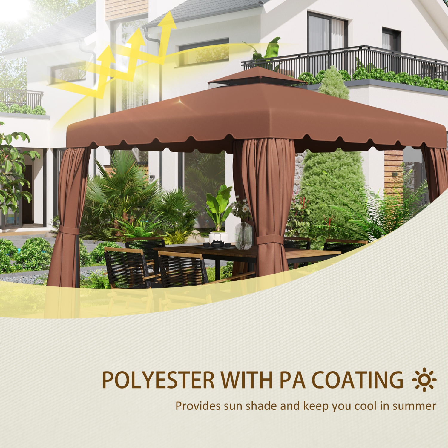 Outsunny 9.8' x 9.8' Gazebo Replacement Canopy, Gazebo Top Cover with Double Vented Roof for Garden Patio Outdoor, Coffee