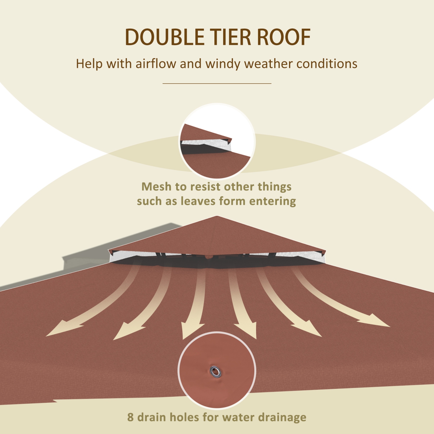 Outsunny 9.8' x 9.8' Gazebo Replacement Canopy, Gazebo Top Cover with Double Vented Roof for Garden Patio Outdoor, Coffee