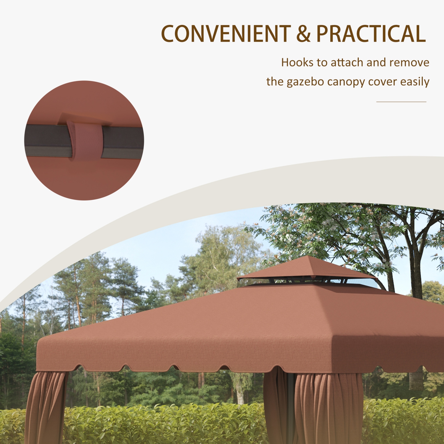 Outsunny 9.8' x 9.8' Gazebo Replacement Canopy, Gazebo Top Cover with Double Vented Roof for Garden Patio Outdoor, Coffee