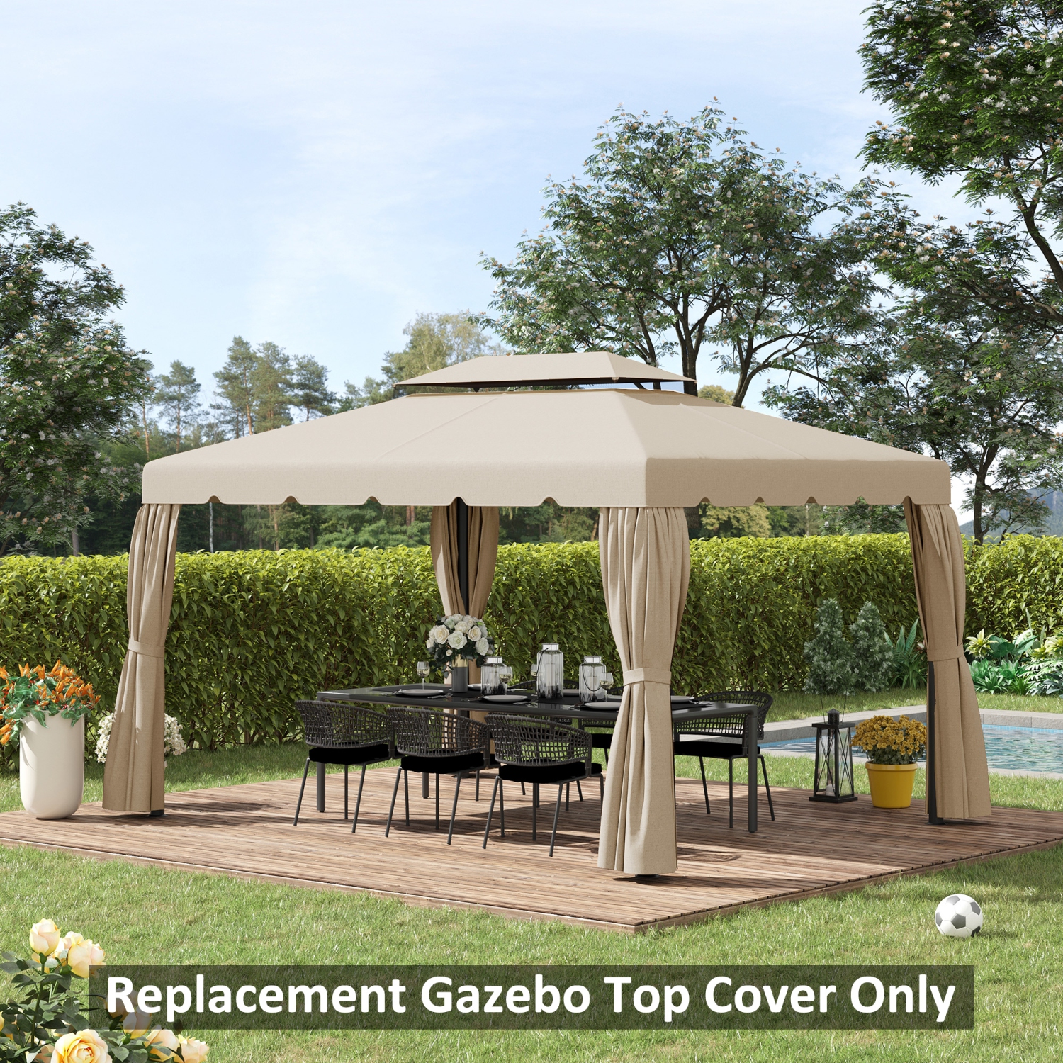 Outsunny 12.8' x 9.5' Gazebo Replacement Canopy, Gazebo Top Cover with Double Vented Roof for Garden Patio Outdoor, Beige