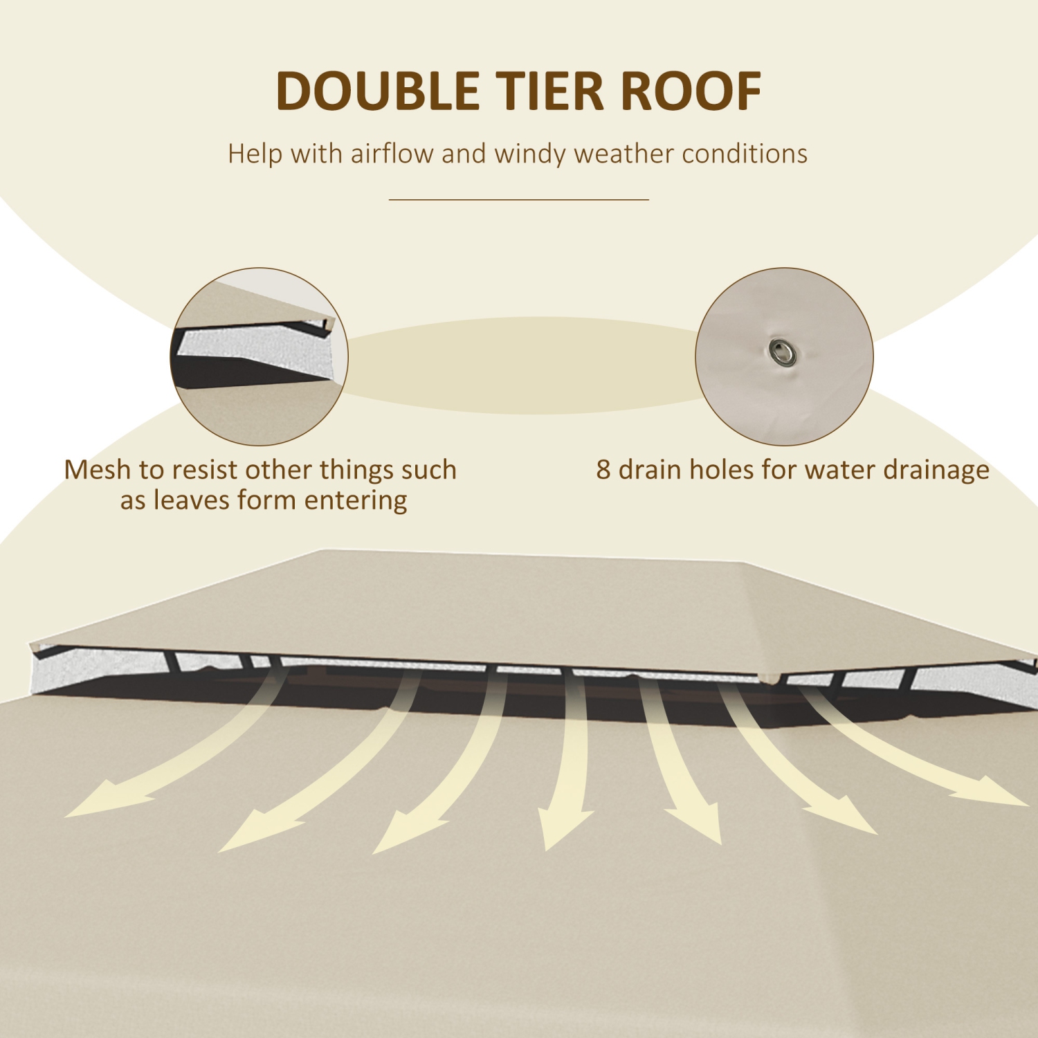 Outsunny 12.8' x 9.5' Gazebo Replacement Canopy, Gazebo Top Cover with Double Vented Roof for Garden Patio Outdoor, Beige