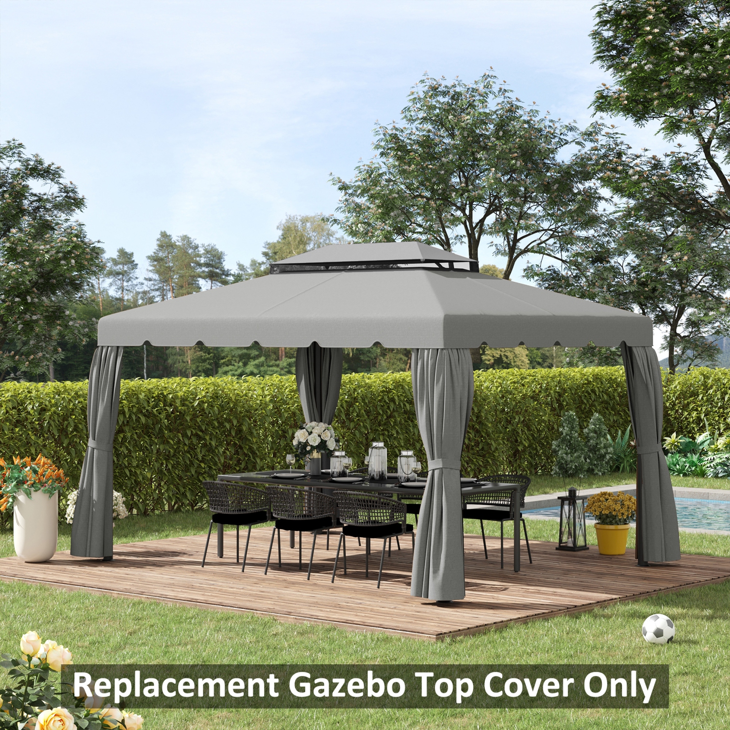 Outsunny 12.8' x 9.5' Toit de rechange pour tonnelle, couverture supérieure pour tonnelle avec double toit ventilé pour terrasse de jardin extérieur,