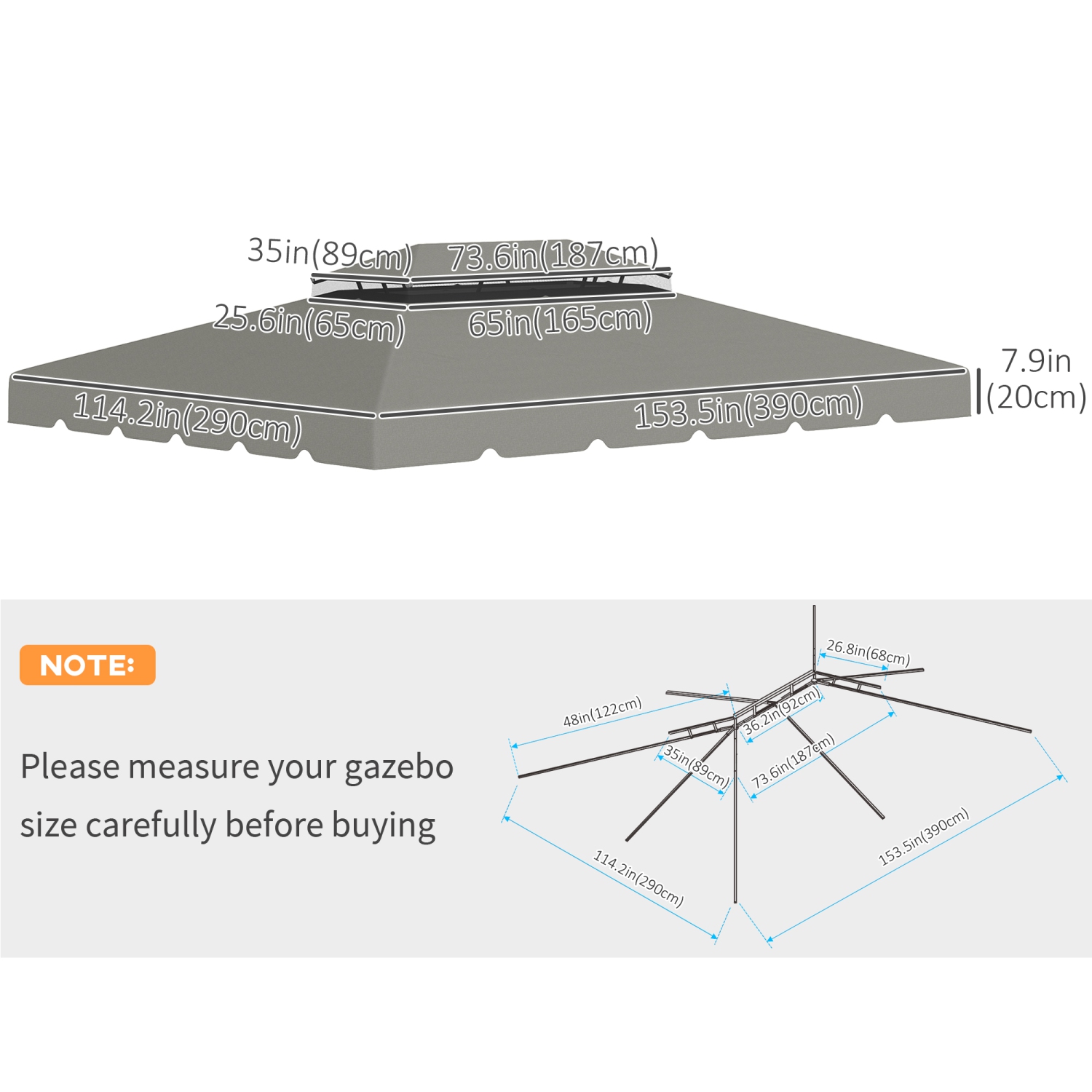 Outsunny 12.8' x 9.5' Toit de rechange pour tonnelle, couverture supérieure pour tonnelle avec double toit ventilé pour terrasse de jardin extérieur,