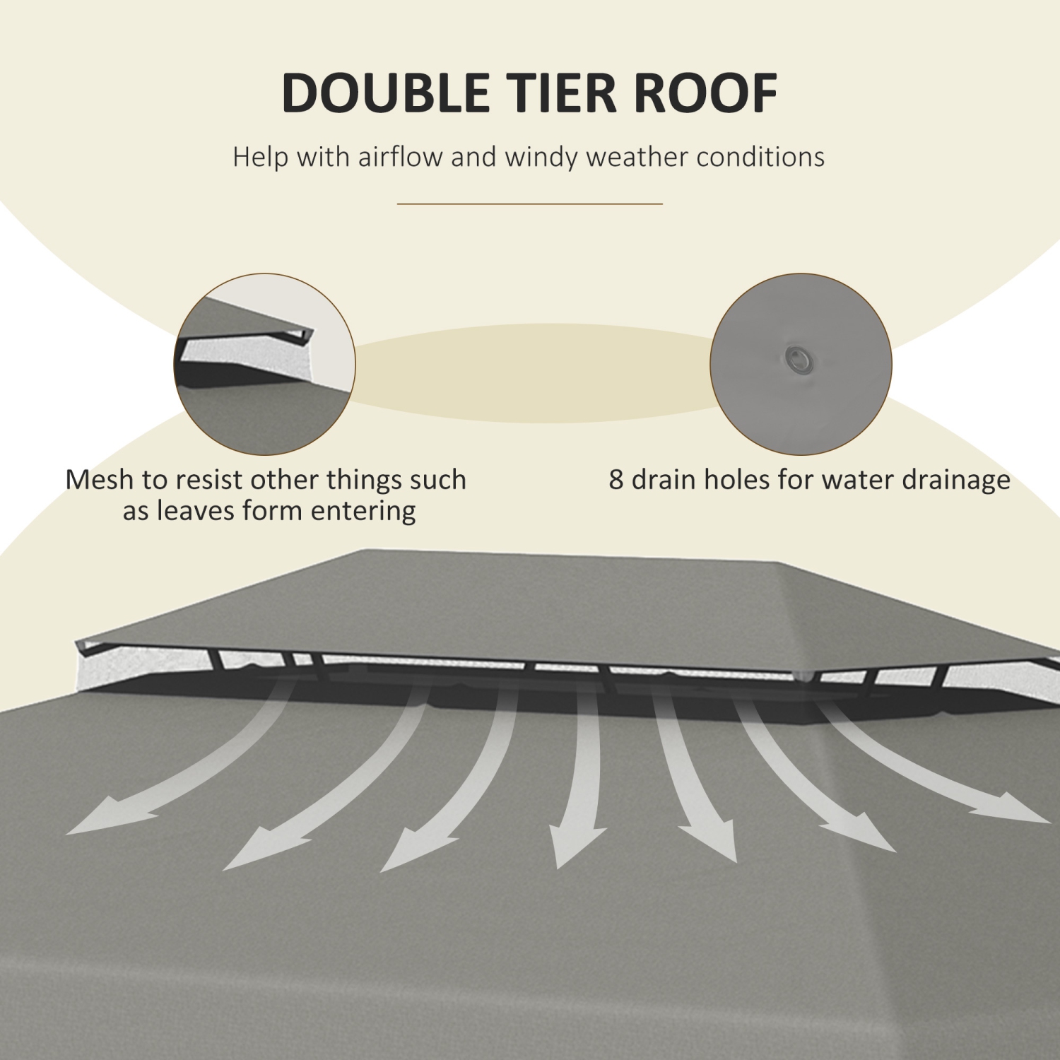 Outsunny 12.8' x 9.5' Toit de rechange pour tonnelle, couverture supérieure pour tonnelle avec double toit ventilé pour terrasse de jardin extérieur,