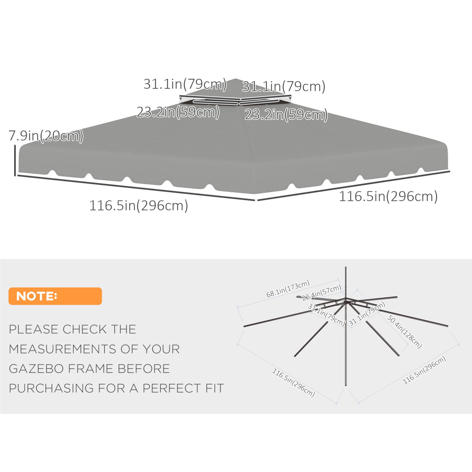 Outsunny Auvent de rechange pour tonnelle 9.8' x 9.8', couverture supérieure de tonnelle avec toit double ventilé pour terrasse de jardin extérieur,