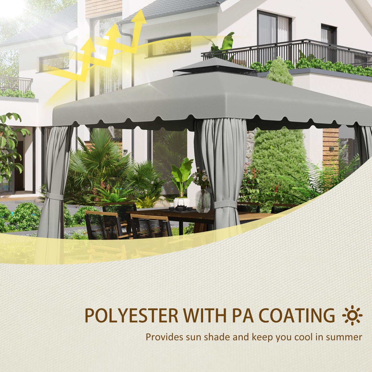 Outsunny Auvent de rechange pour tonnelle 9.8' x 9.8', couverture supérieure de tonnelle avec toit double ventilé pour terrasse de jardin extérieur,