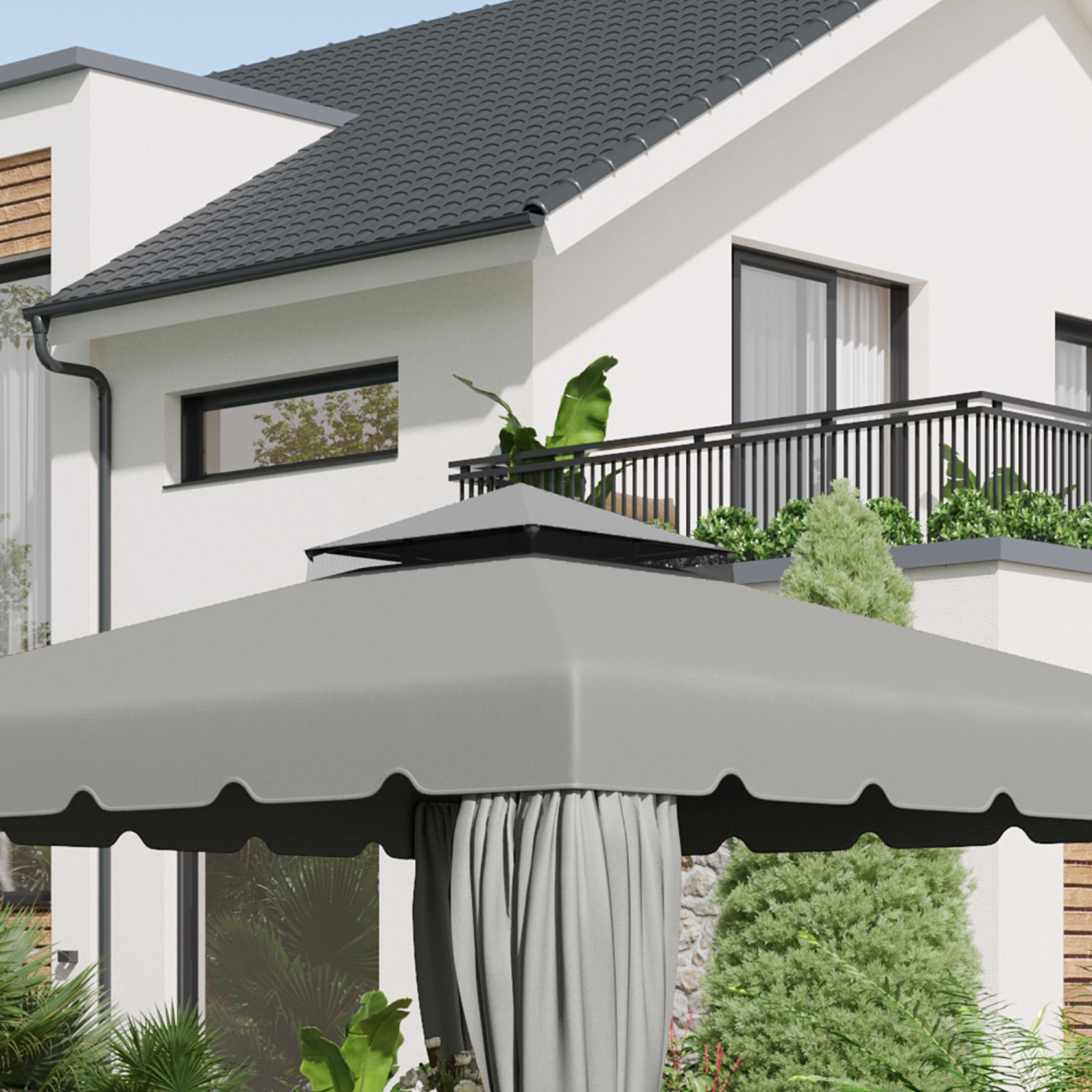 Outsunny Auvent de rechange pour tonnelle 9.8' x 9.8', couverture supérieure de tonnelle avec toit double ventilé pour terrasse de jardin extérieur,