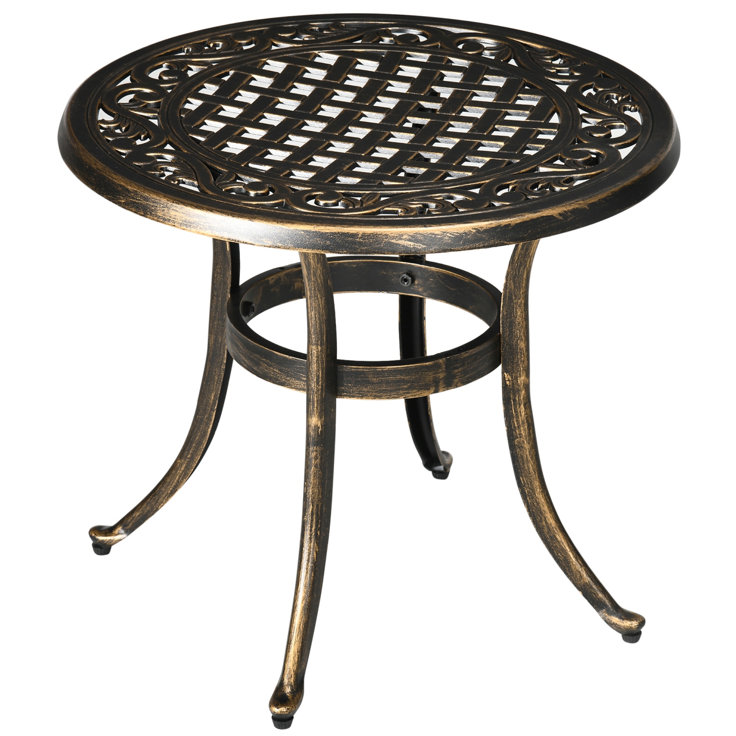 Outsunny Ф23.6" Round Outdoor Side Table, Cast Aluminum Frame Patio Coffee Side Desk for Patio, Garden, Balcony, Bronze
