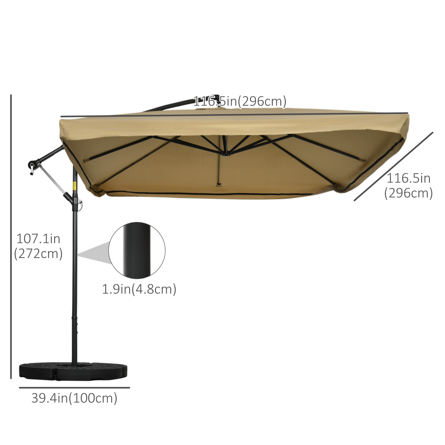 Outsunny Offset Patio Umbrella with Net and Umbrella Base, Adjustable Cantilever Canopy with Cross Base, Weight Plates and 8 Ribs for Backyard,