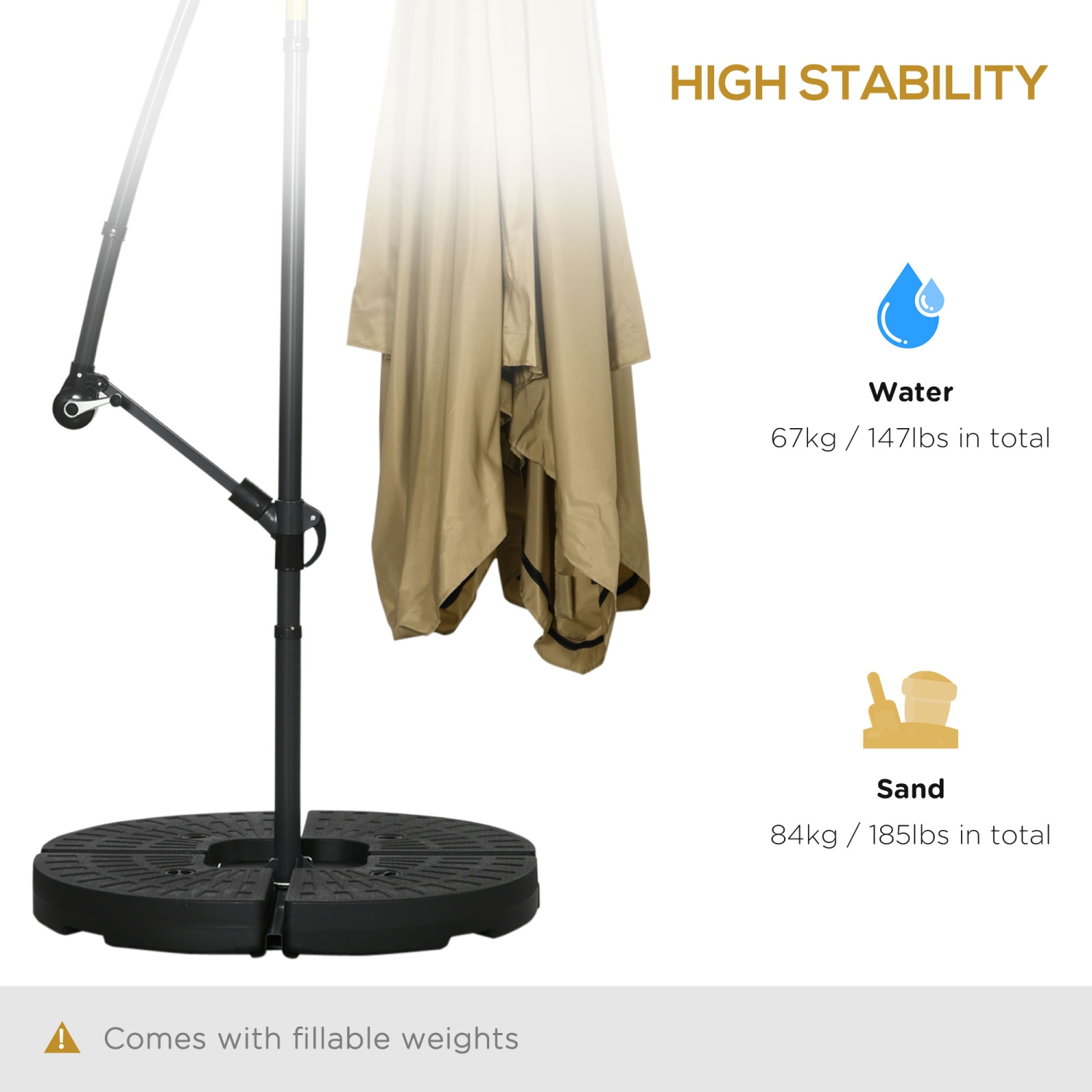 Outsunny Offset Patio Umbrella with Net and Umbrella Base, Adjustable Cantilever Canopy with Cross Base, Weight Plates and 8 Ribs for Backyard,