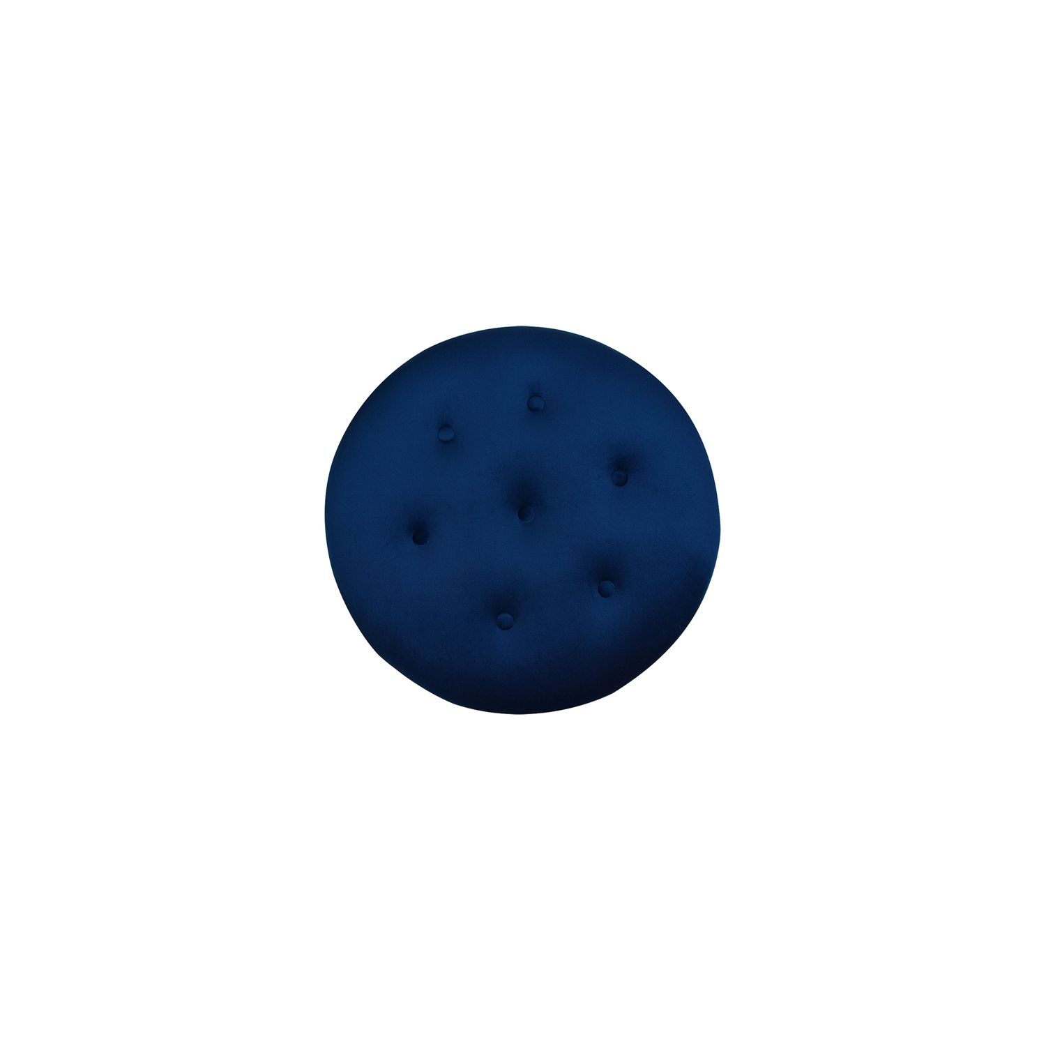 Yolanda Upholstered Round Accent Ottoman Navy Blue Velvet with Gold Trim