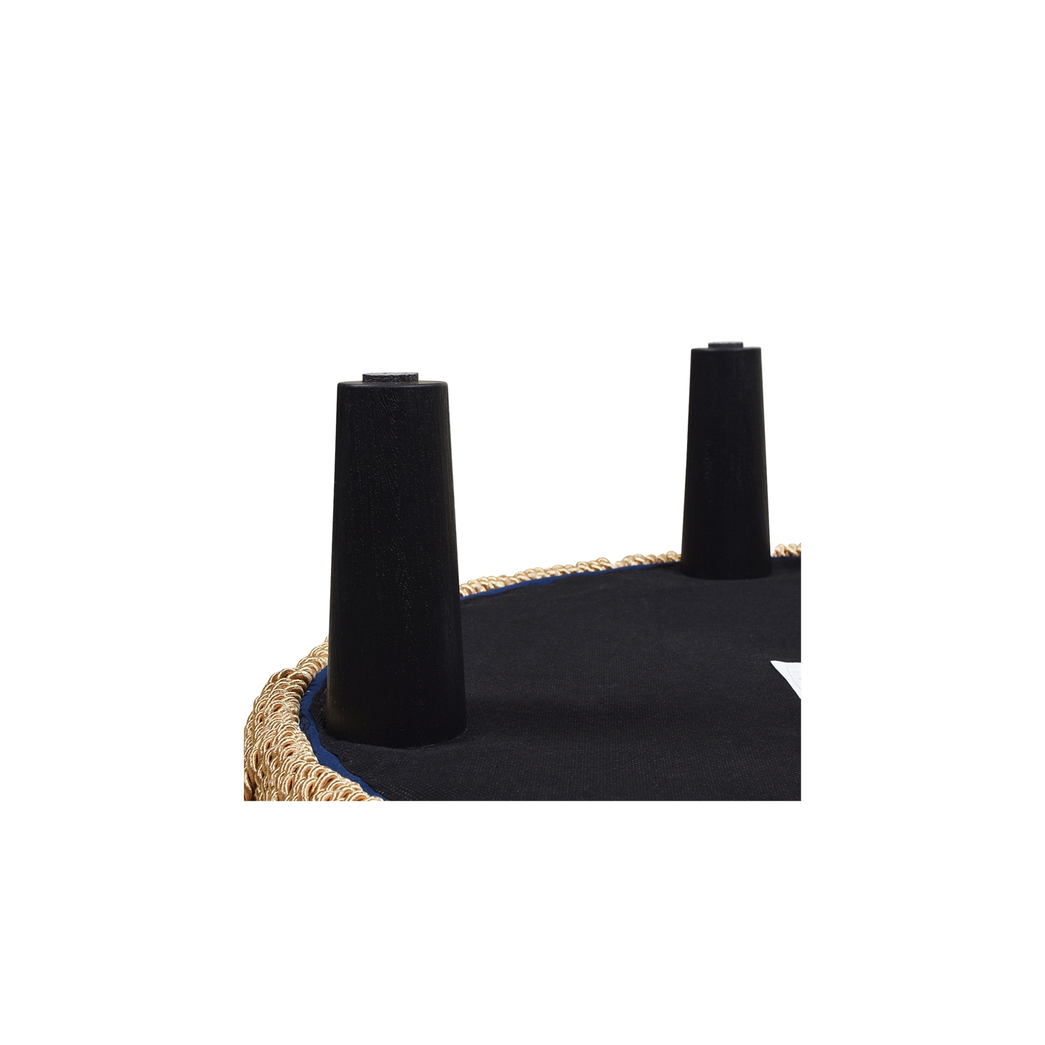 Yolanda Upholstered Round Accent Ottoman Navy Blue Velvet with Gold Trim