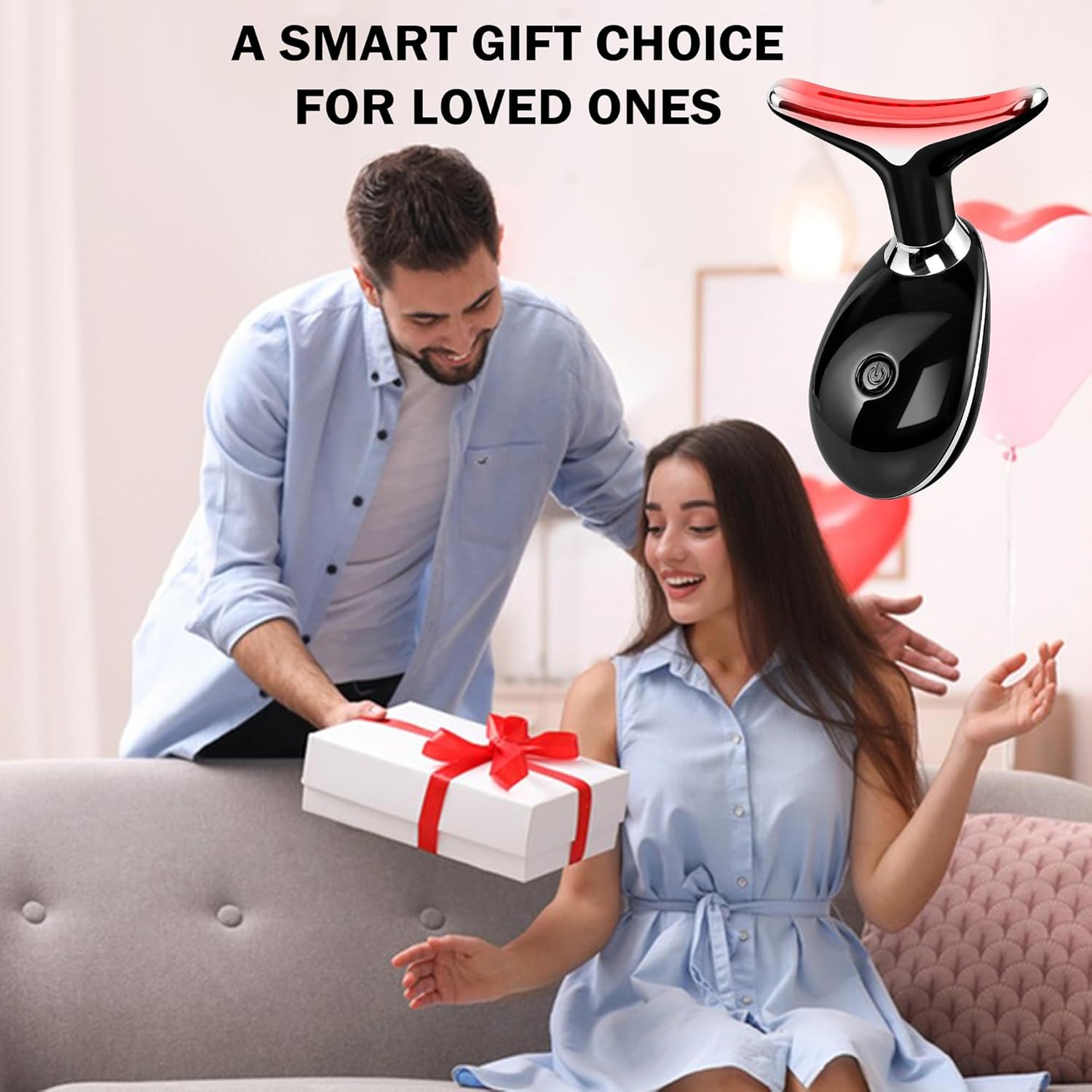 Lance thérapeutique à lumière rouge LED 7 couleurs pour le visage et le cou – Outil de soin de la peau à la maison avec lumière bleue et massage