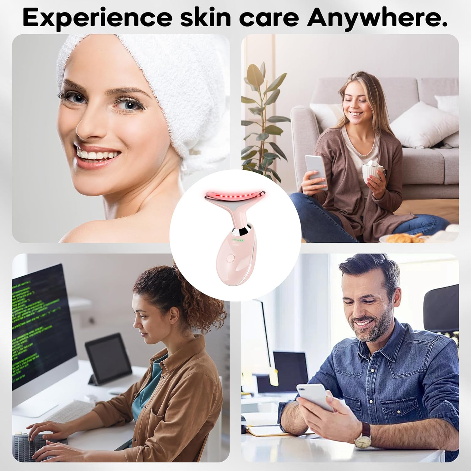 Lance thérapeutique à lumière rouge LED 7 couleurs pour le visage et le cou – Outil de soin de la peau à la maison avec lumière bleue et massage