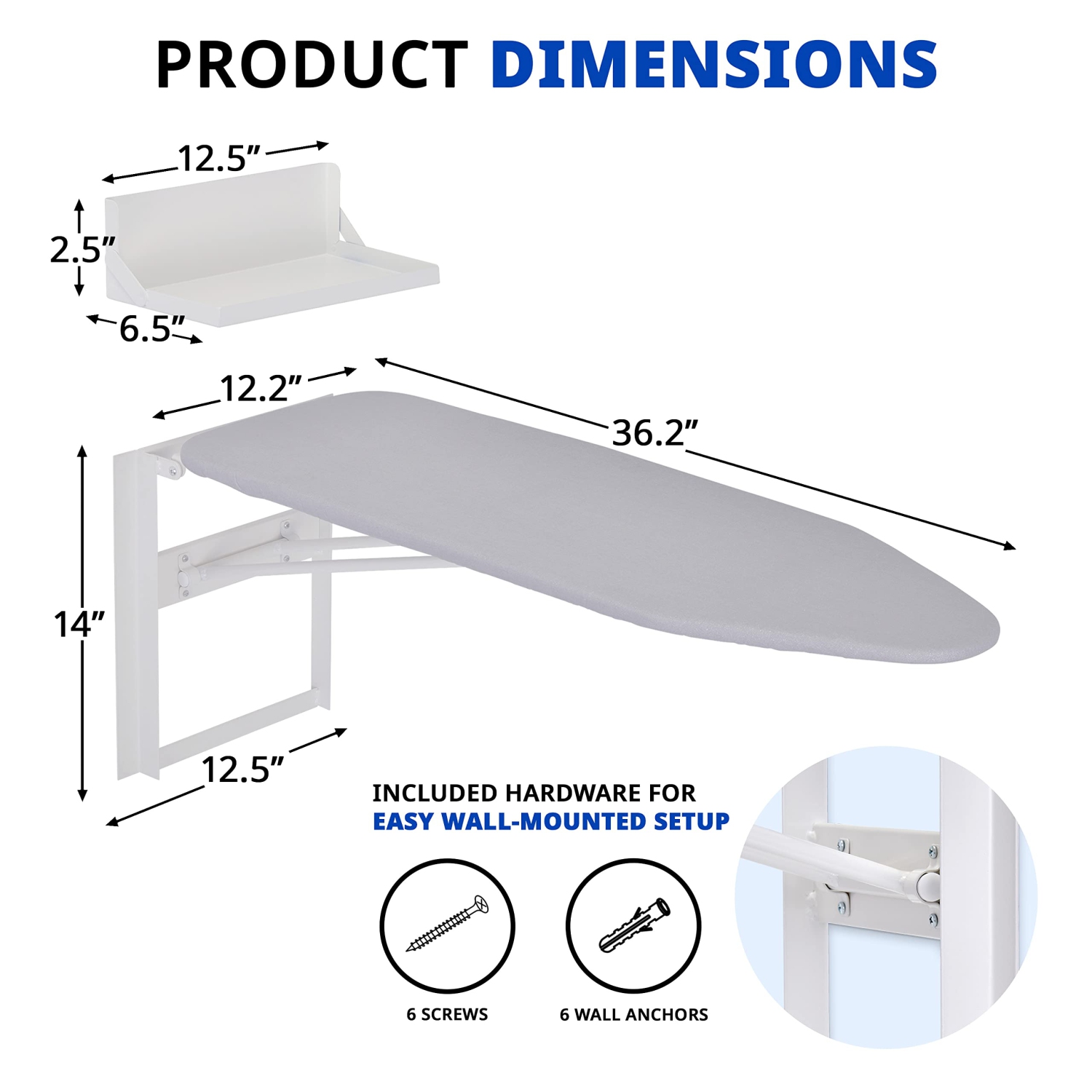 Ivation 36.2” x 12.2” Fold Down Ironing Board with Iron Holder and Ironing Board Cover, Gray