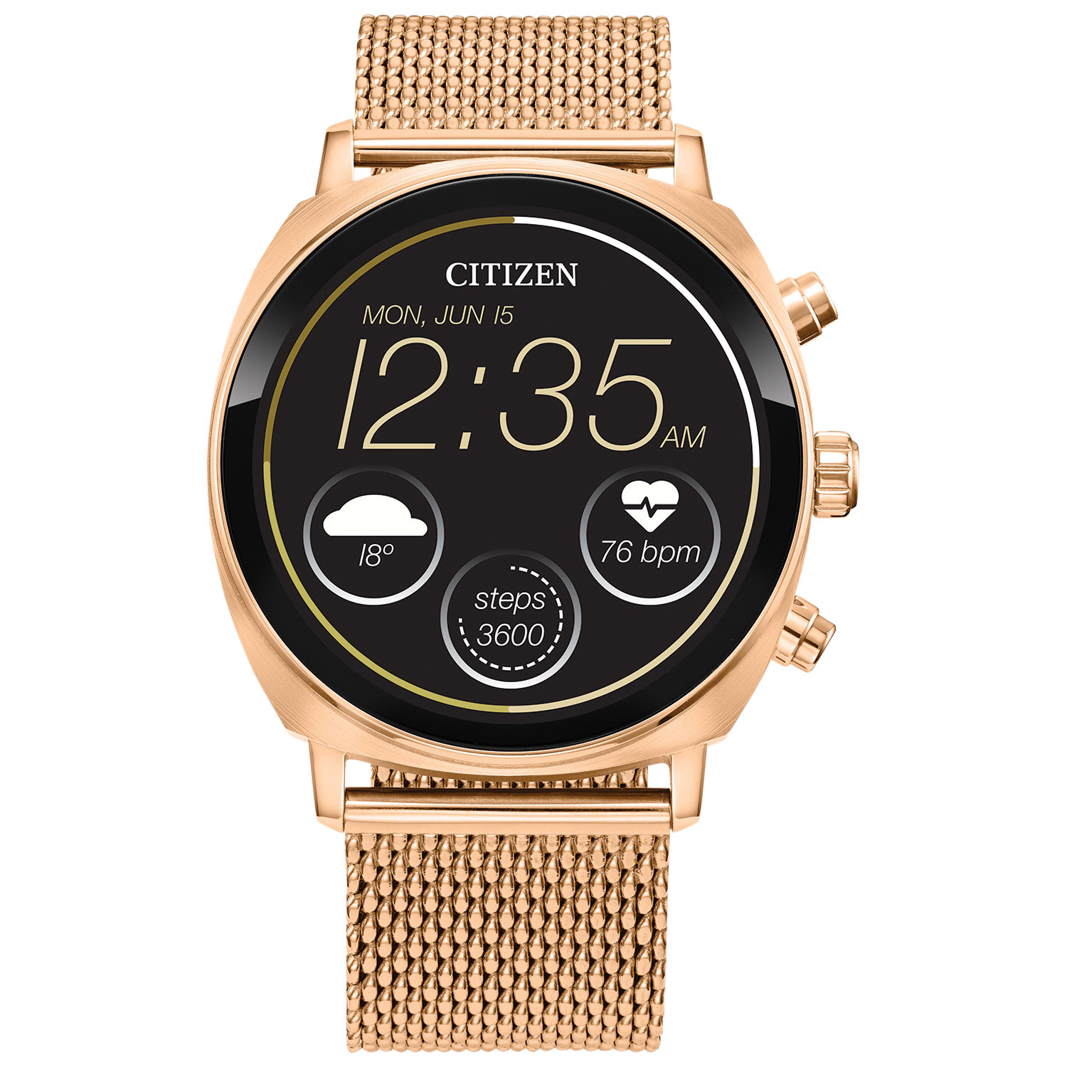 Citizen CZ Smart PQ2 Casual 41mm Smartwatch with Heart Rate Monitor - Rose-Gold Tone Mesh