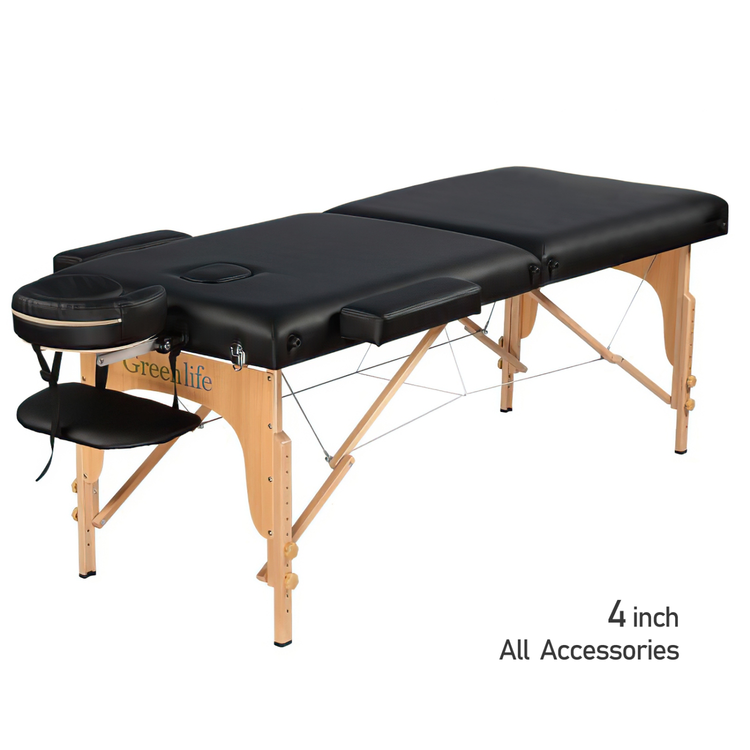 Table de massage portative en bois Greenlife MD de 4&nbsp;po d'épaisseur à 2 sections, noir / crème - MTW121