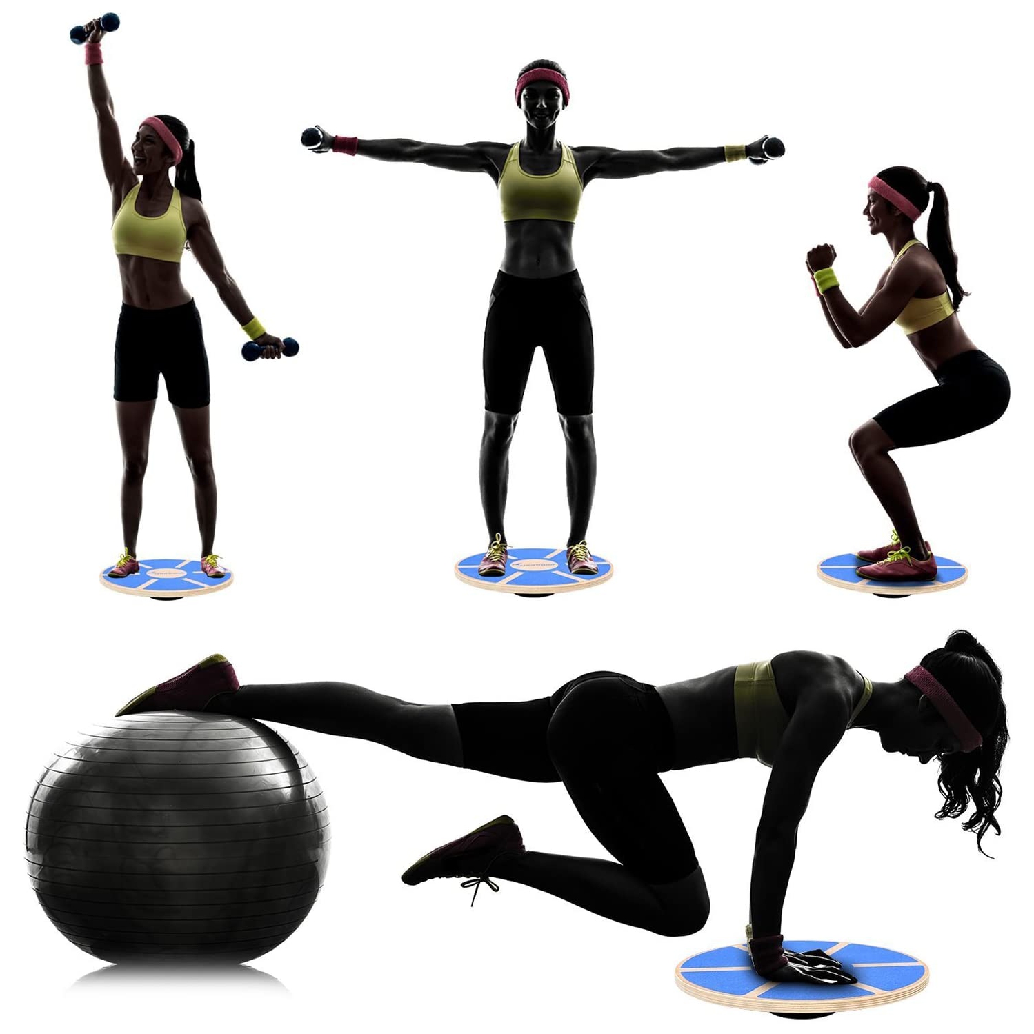 Planche d'équilibre ondulante en bois de Longevity, 16 x 16 x 3&nbsp;po, Noir