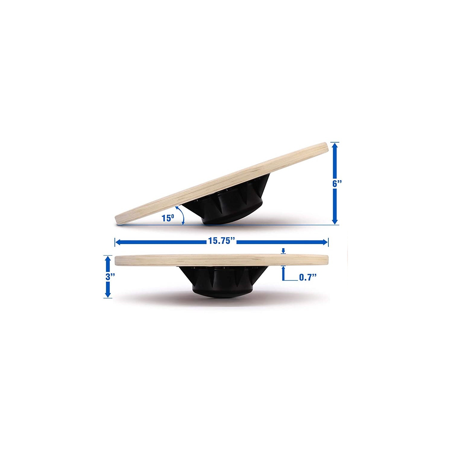 Planche d'équilibre ondulante en bois de Longevity, 16 x 16 x 3&nbsp;po, Noir