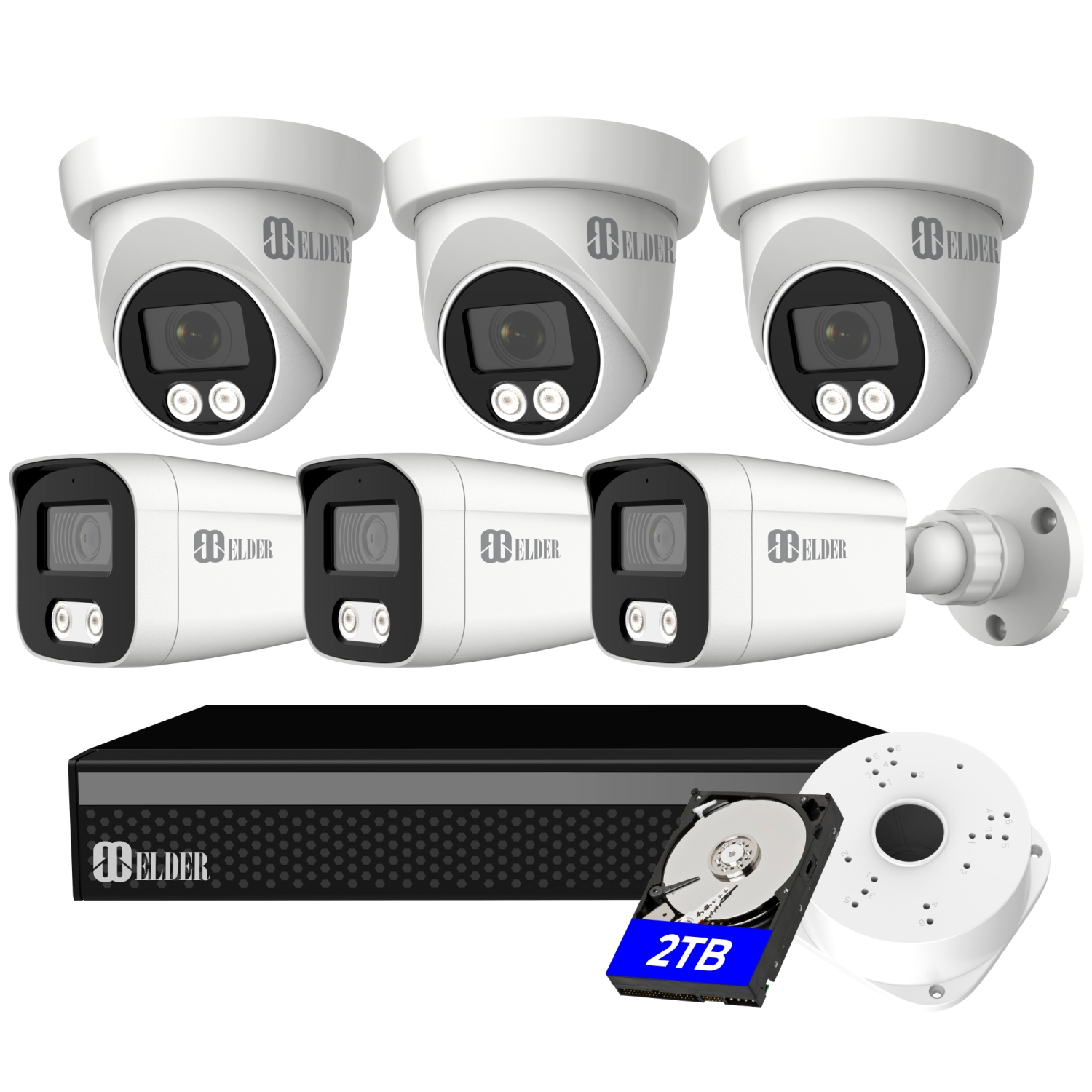 【2024 New】Elder 4K Security Camera System Spotlight, 6-Camera 8Ch DVR Surveillance Kit Outdoor DIY Wired 2TB Audio Color Night Vision, Home Security Camera System