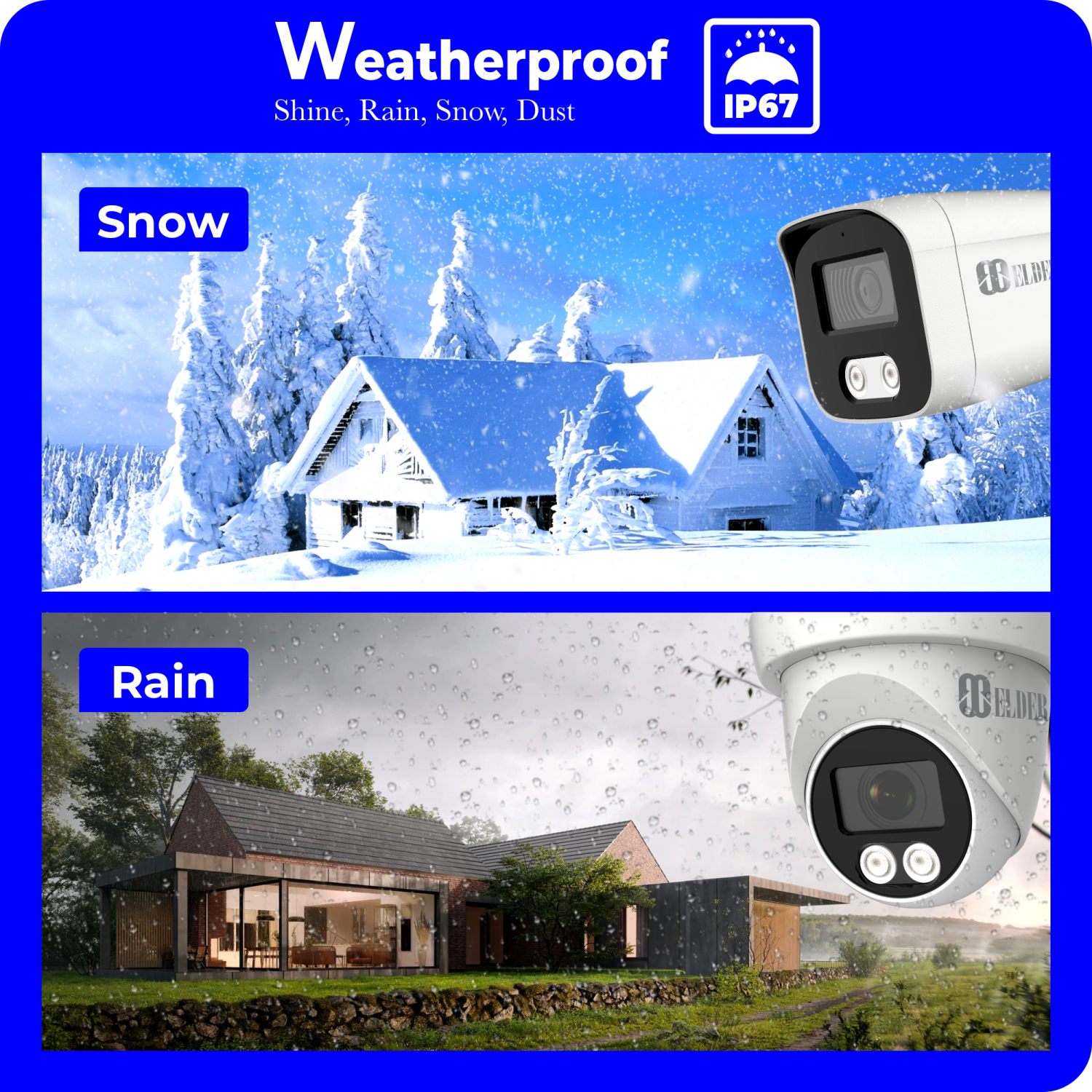 【Nouveau 2025】 Elder – Système de 6 caméras de surveillance résidentielle d'extérieur avec fil 4K, NVR 8 canaux 2 To, vision nocturne couleur et audio