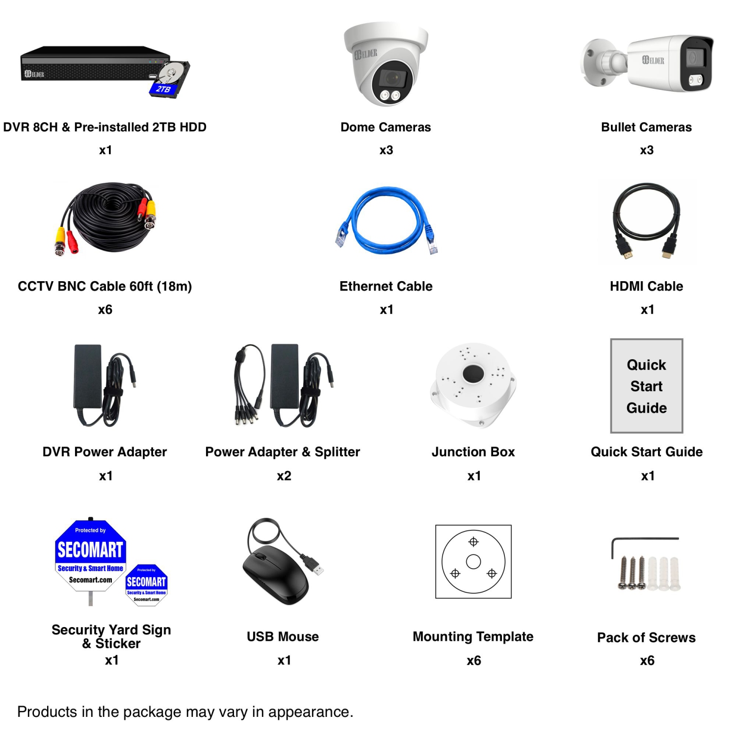 【Nouveau 2025】 Elder – Système de 6 caméras de surveillance résidentielle d'extérieur avec fil 4K, NVR 8 canaux 2 To, vision nocturne couleur et audio