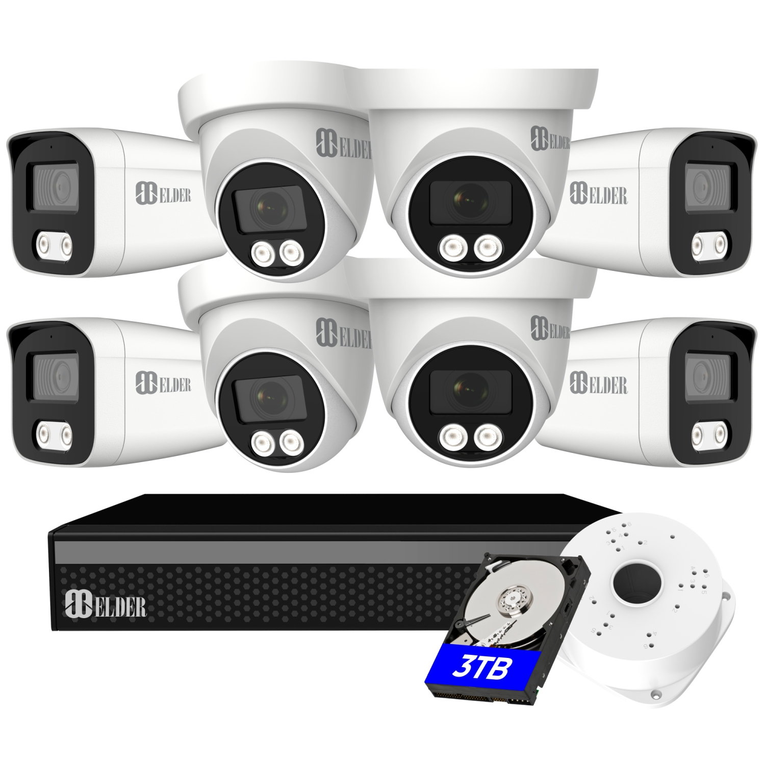 【2024 New】Elder 4K Security Camera System Spotlight, 8-Camera 8Ch DVR Surveillance Kit Outdoor DIY Wired 3TB Audio Color Night Vision, Home Security Camera System
