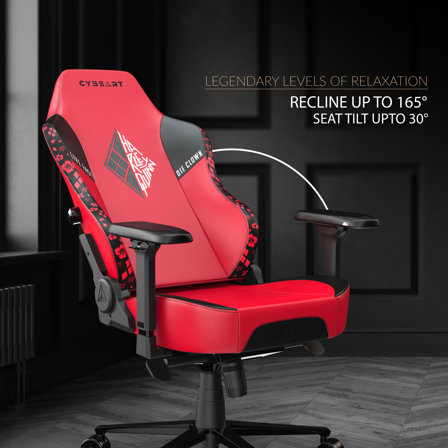 Cybeart Fauteuil de jeu ergonomique en similicuir Harley Quinn Edition - Rouge/Noir