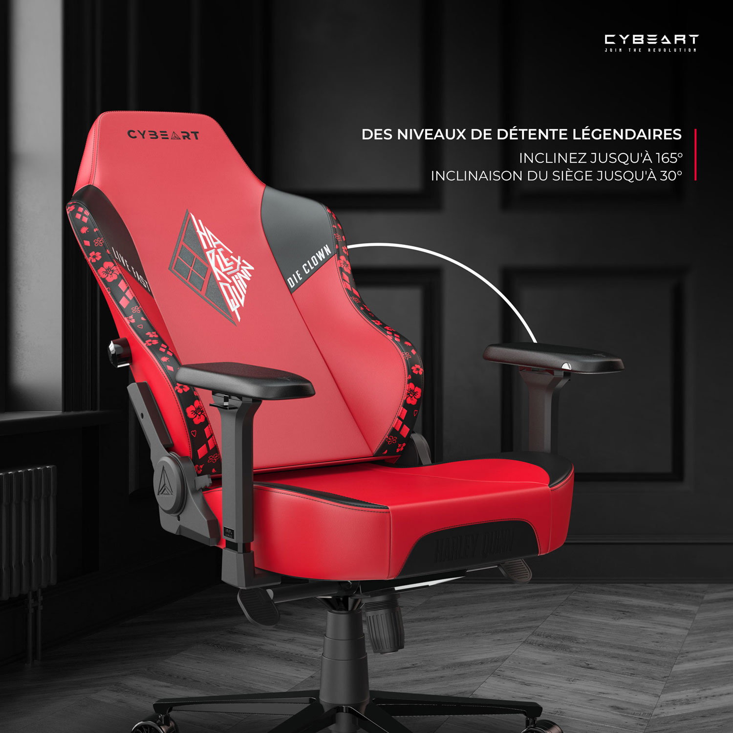 Cybeart Fauteuil de jeu ergonomique en similicuir Harley Quinn Edition - Rouge/Noir