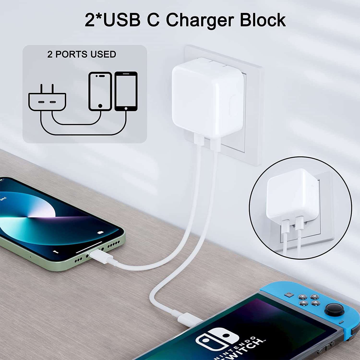 [Certifié MFi par Apple] Adaptateur mural rapide double USB C PD de 3,0 W 35&nbsp;W + câble USB C et Lightning pour iPhone 15 iPad de Samsung
