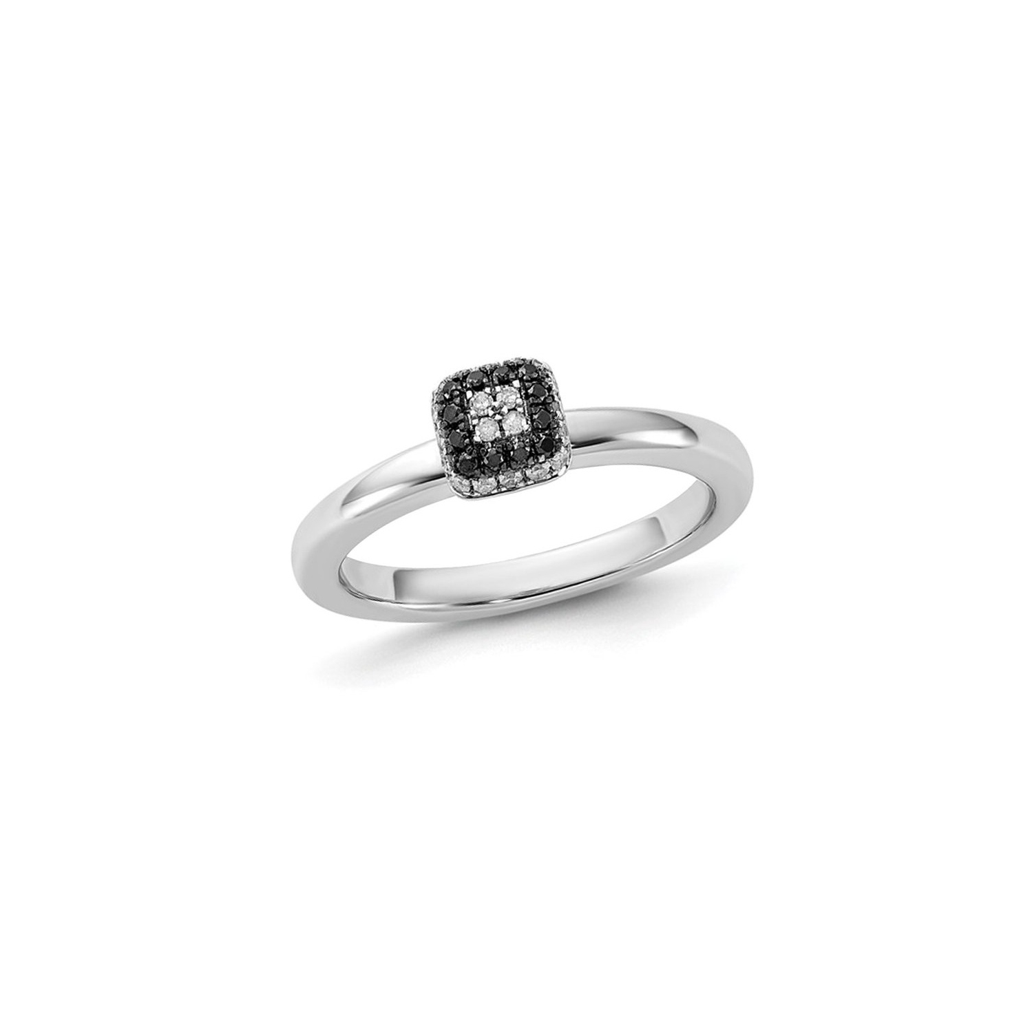 1/6 carat Anneau de diamant noir et blanc en argent sterling