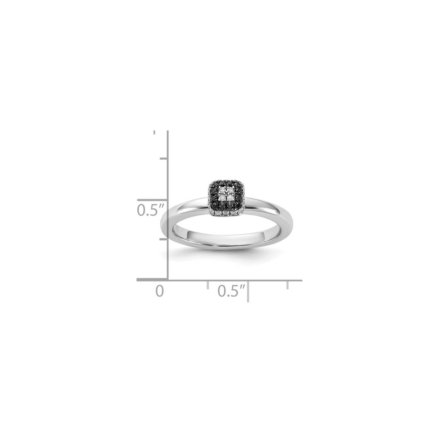 1/6 carat Anneau de diamant noir et blanc en argent sterling