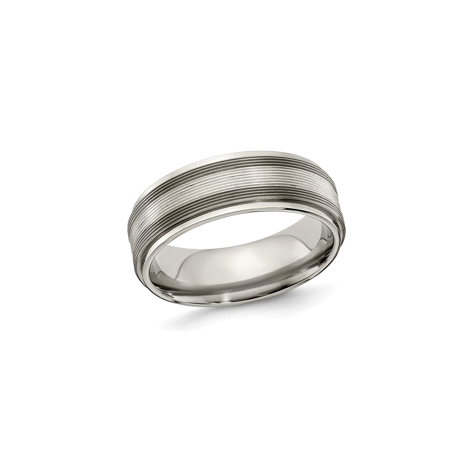Mens Titanium with Sterling Silver Txtured Lines Band Ring