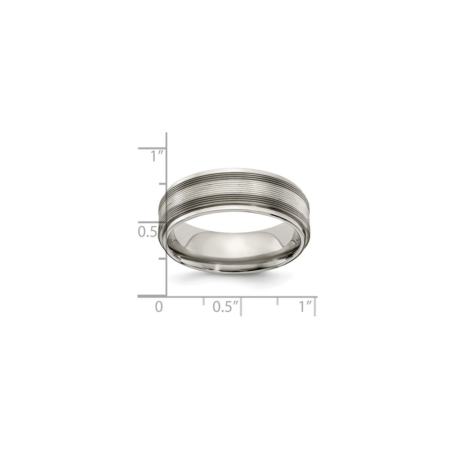 Mens Titanium with Sterling Silver Txtured Lines Band Ring