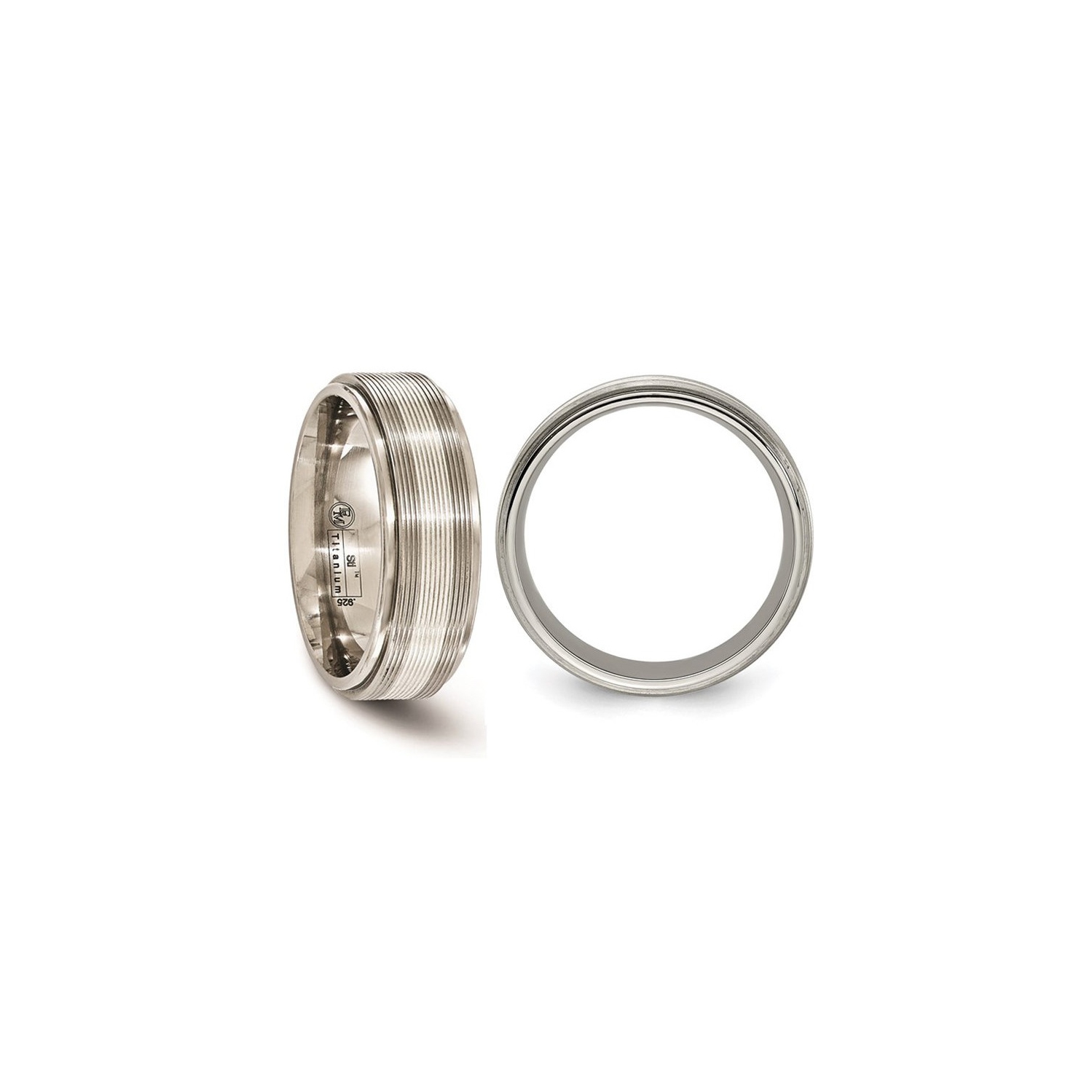 Mens Titanium with Sterling Silver Txtured Lines Band Ring