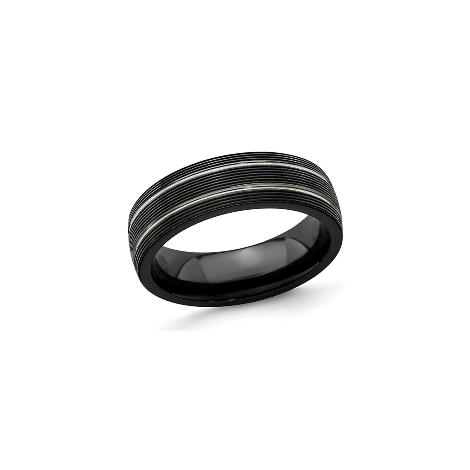 Mens Black Titanium Textured Groove Band Ring