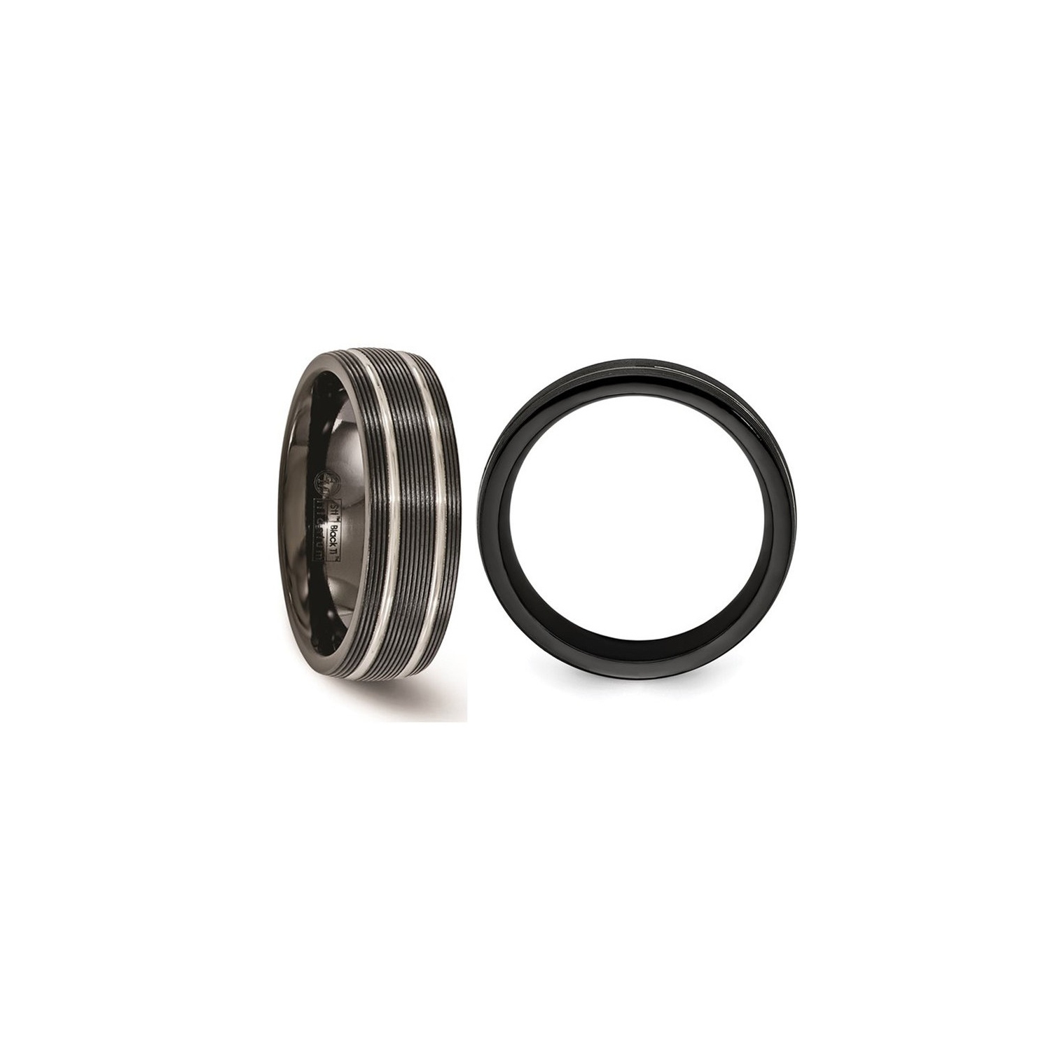 Mens Black Titanium Textured Groove Band Ring