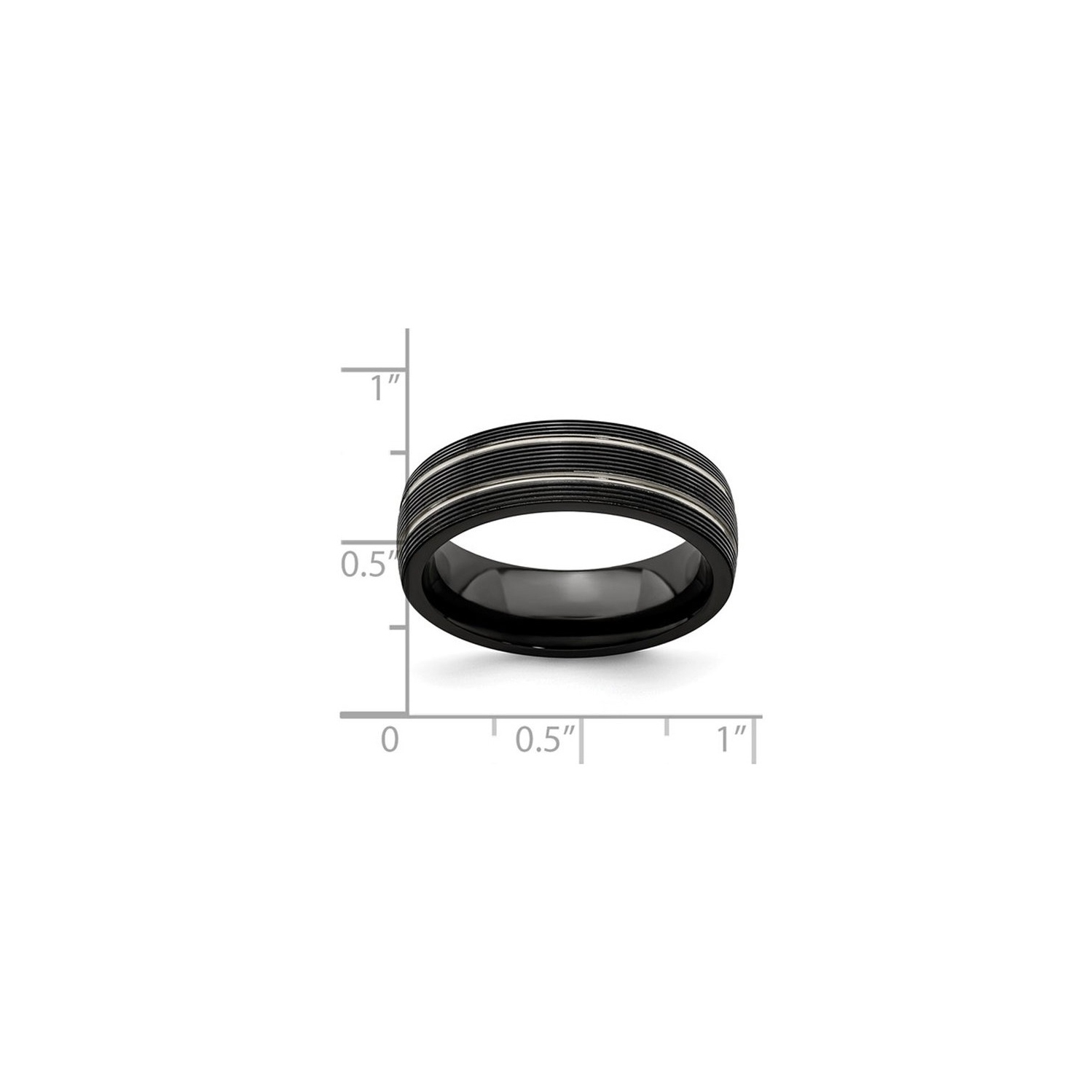 Mens Black Titanium Textured Groove Band Ring