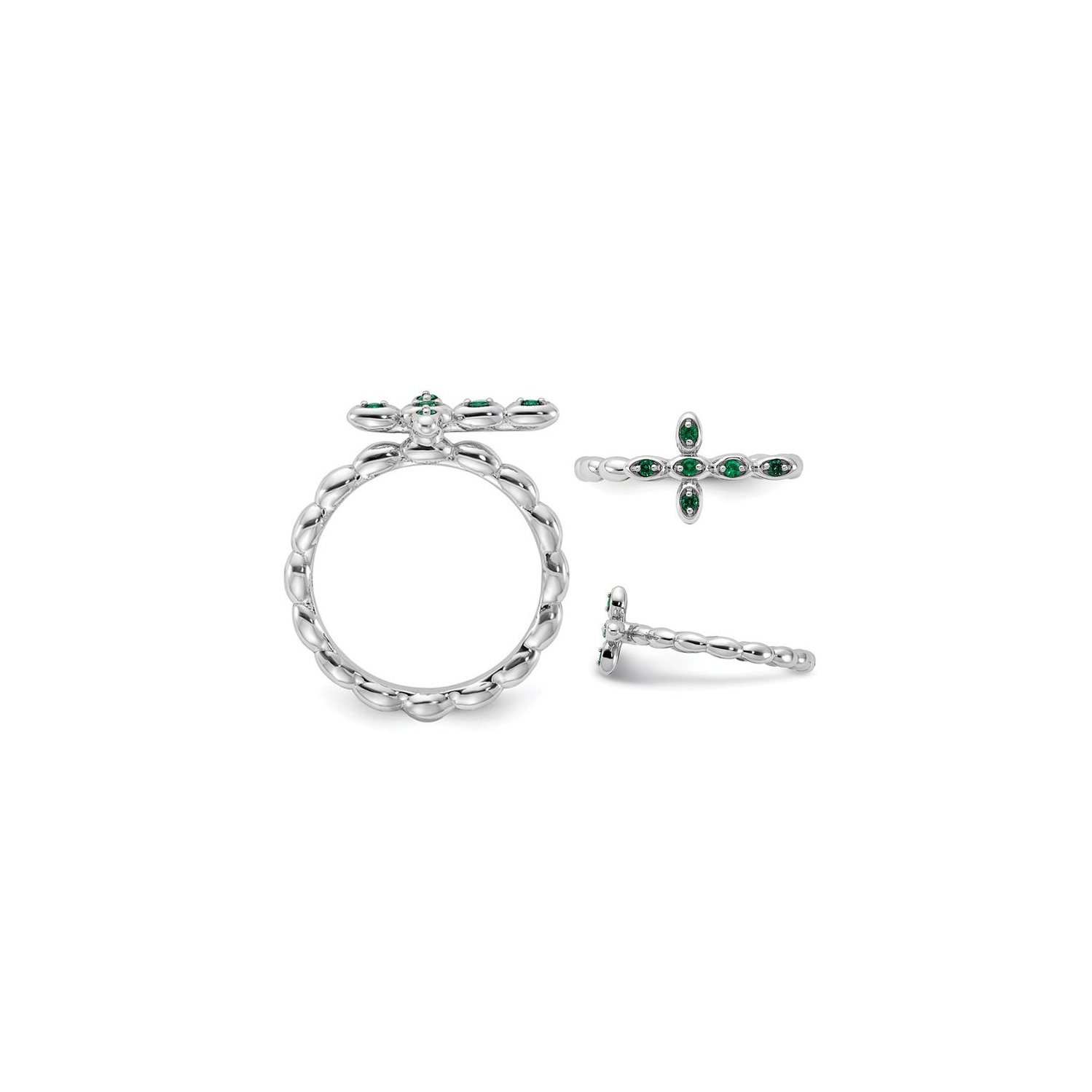 1/10 carat Bague crois??e ??meraude cr????e en laboratoire en argent sterling