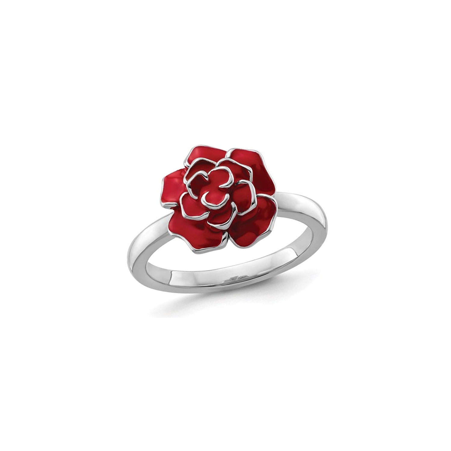 Sterling Silver Red Enamel Rose Ring
